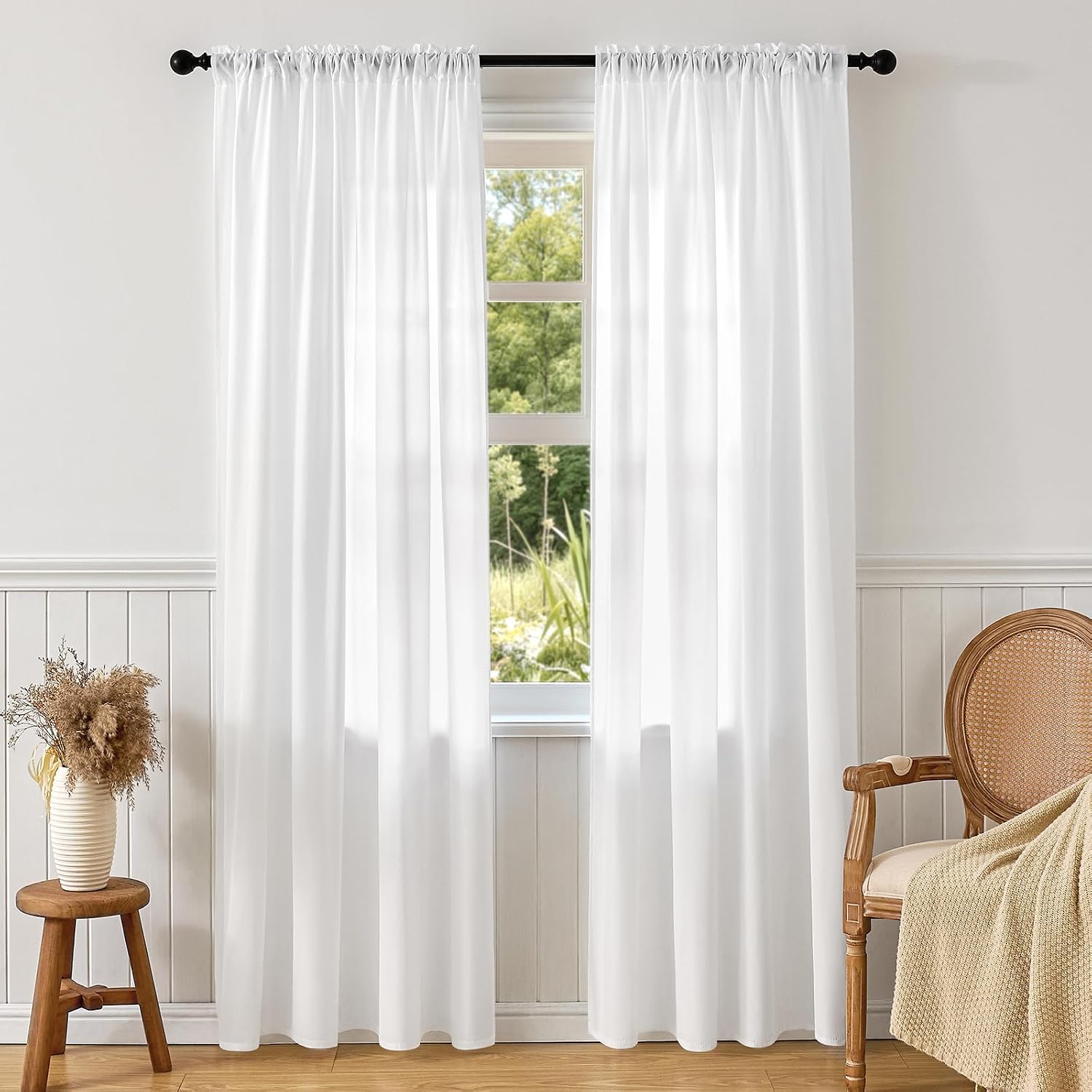 White Sheer Curtains, 84 Inches Long, Privacy Sheers, 2 Panels