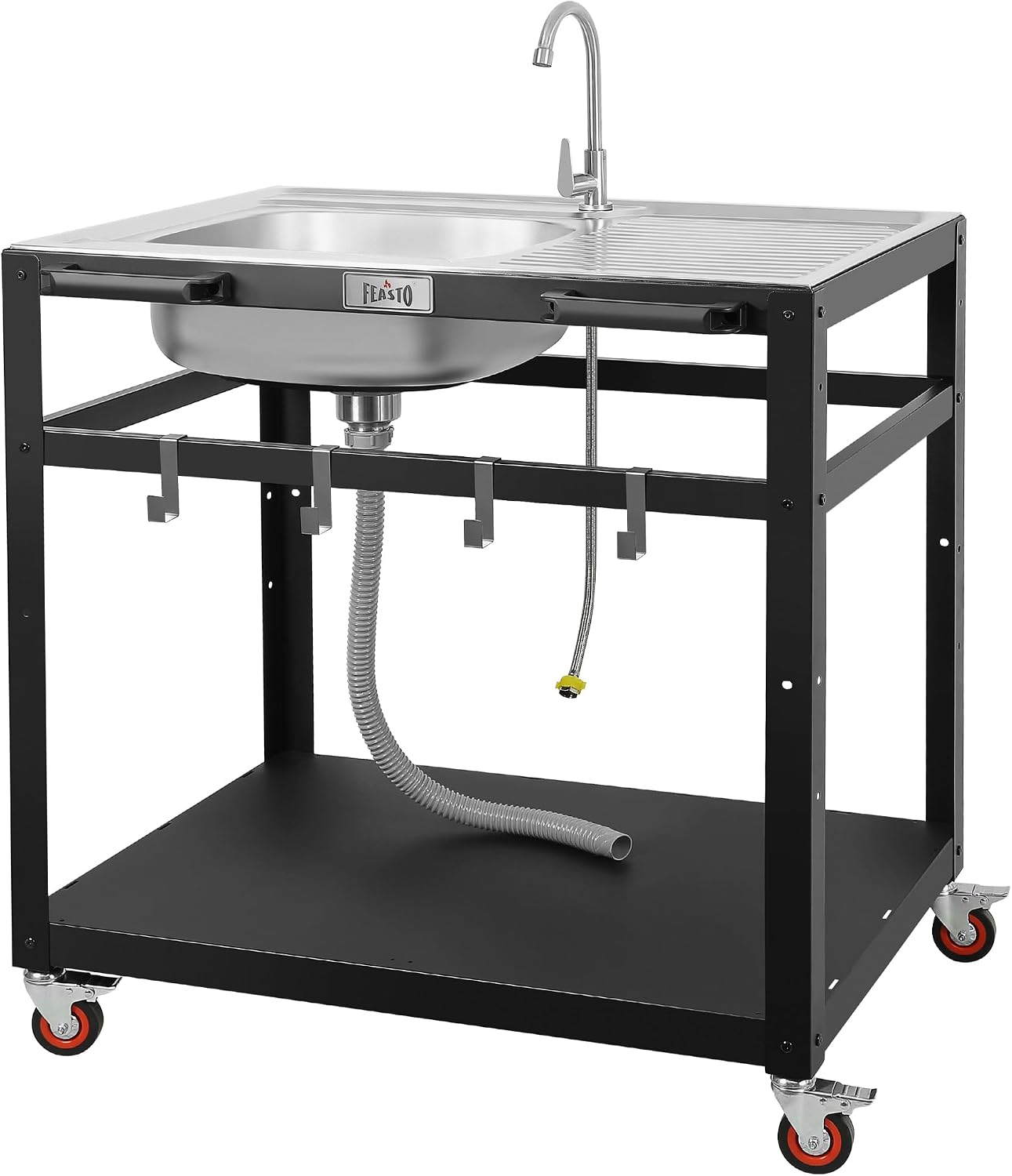 Feasto 35 Inch Movable Outdoor Grill Cart with Stainless Steel Sink and Faucet