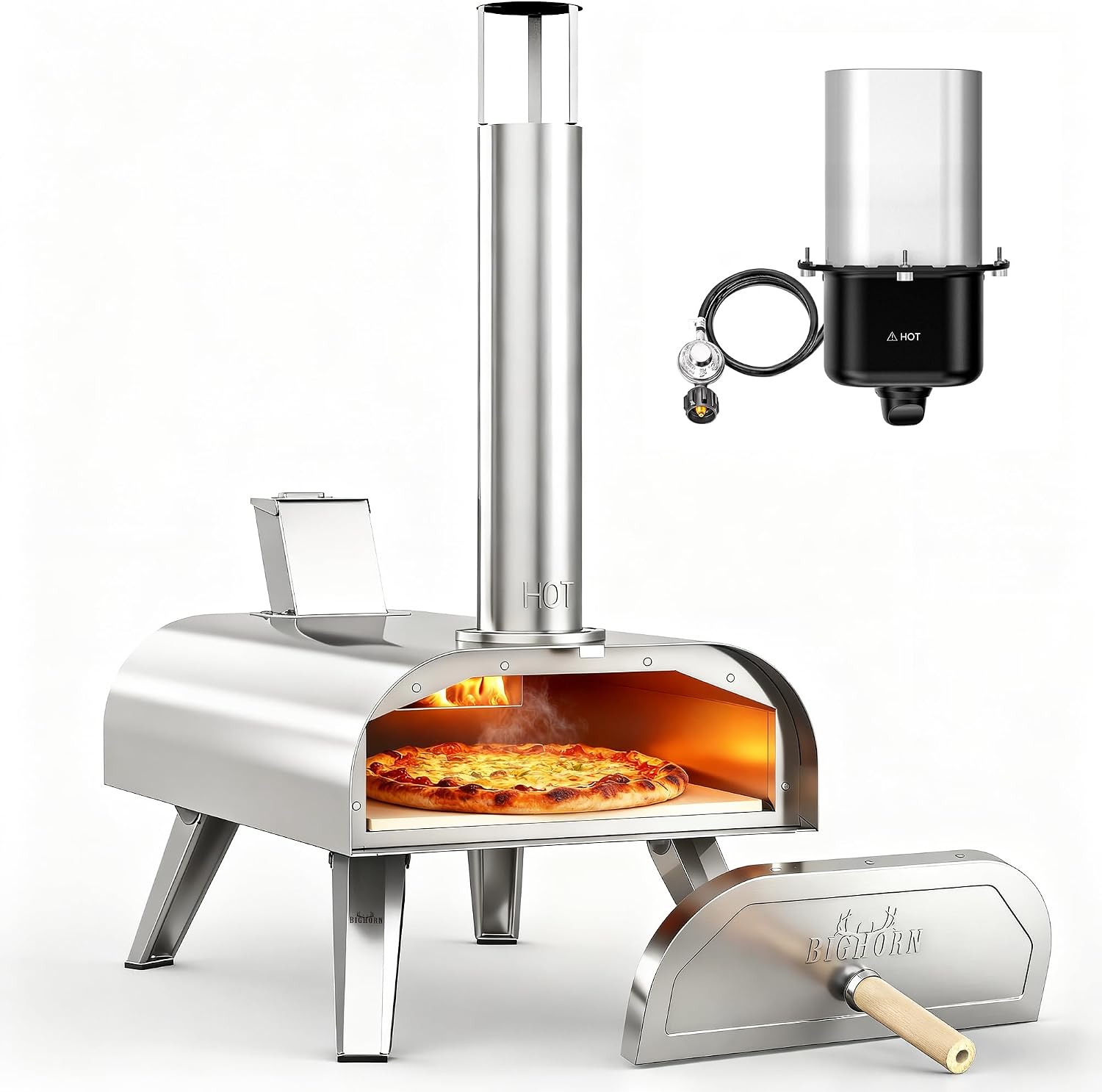 BIG HORN OUTDOORS 12 Inch Multi-Fuel Portable Pizza Oven