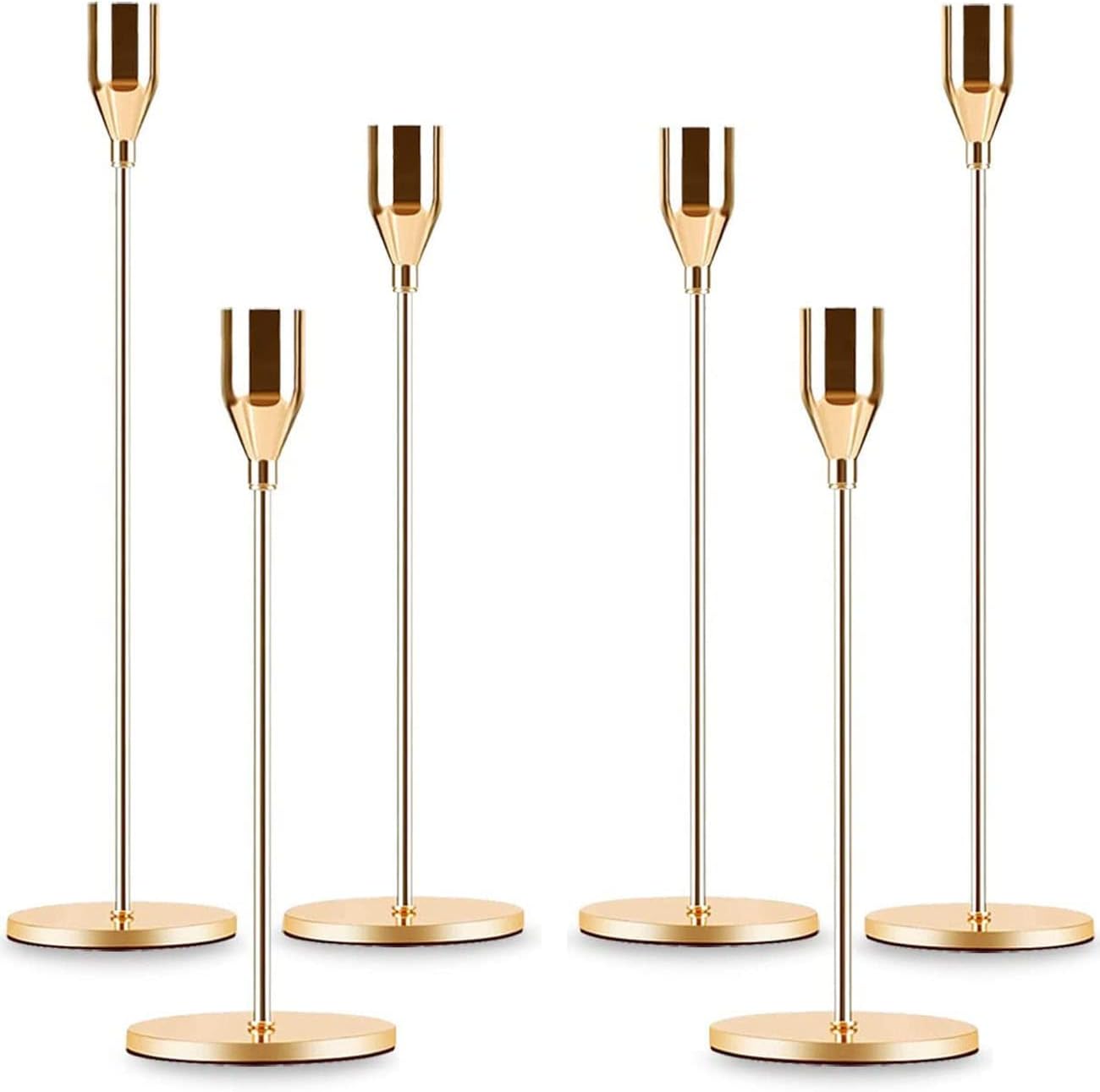 French Gold Taper Candle Holders, Set of 6, 3 Sizes