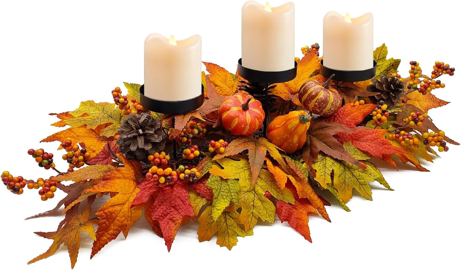 Fall Table Centerpiece, 27.5 Inch, Artificial Pumpkins, Berries and Maple Leaves