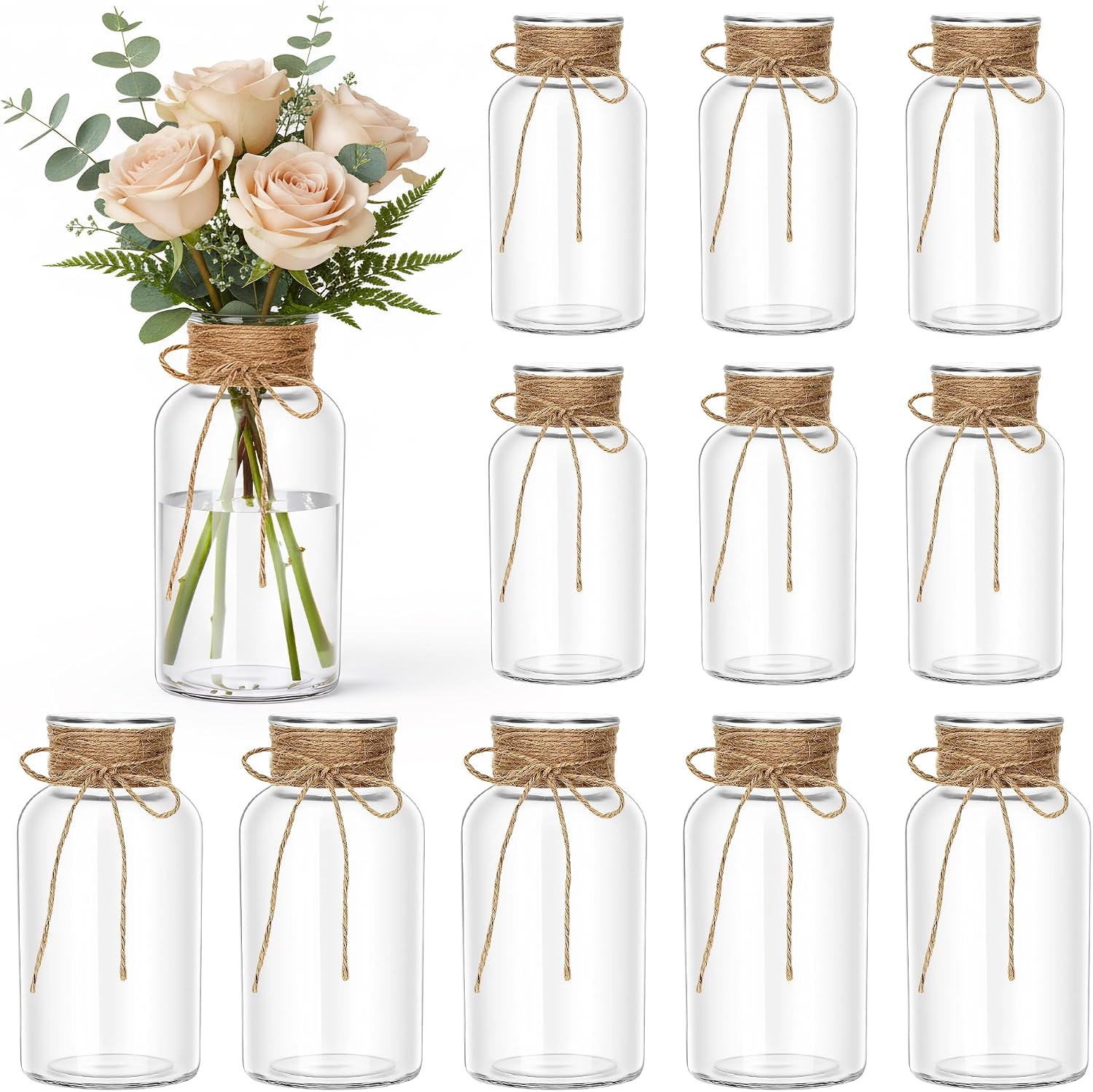 Glass Mason Jar Bud Vases for Centerpieces, 12 Pack