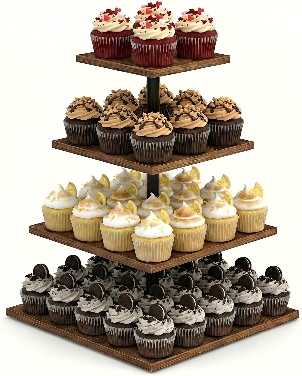 Wooden 4 Tier Cupcake Tower Stand, Holds 50 Cupcakes