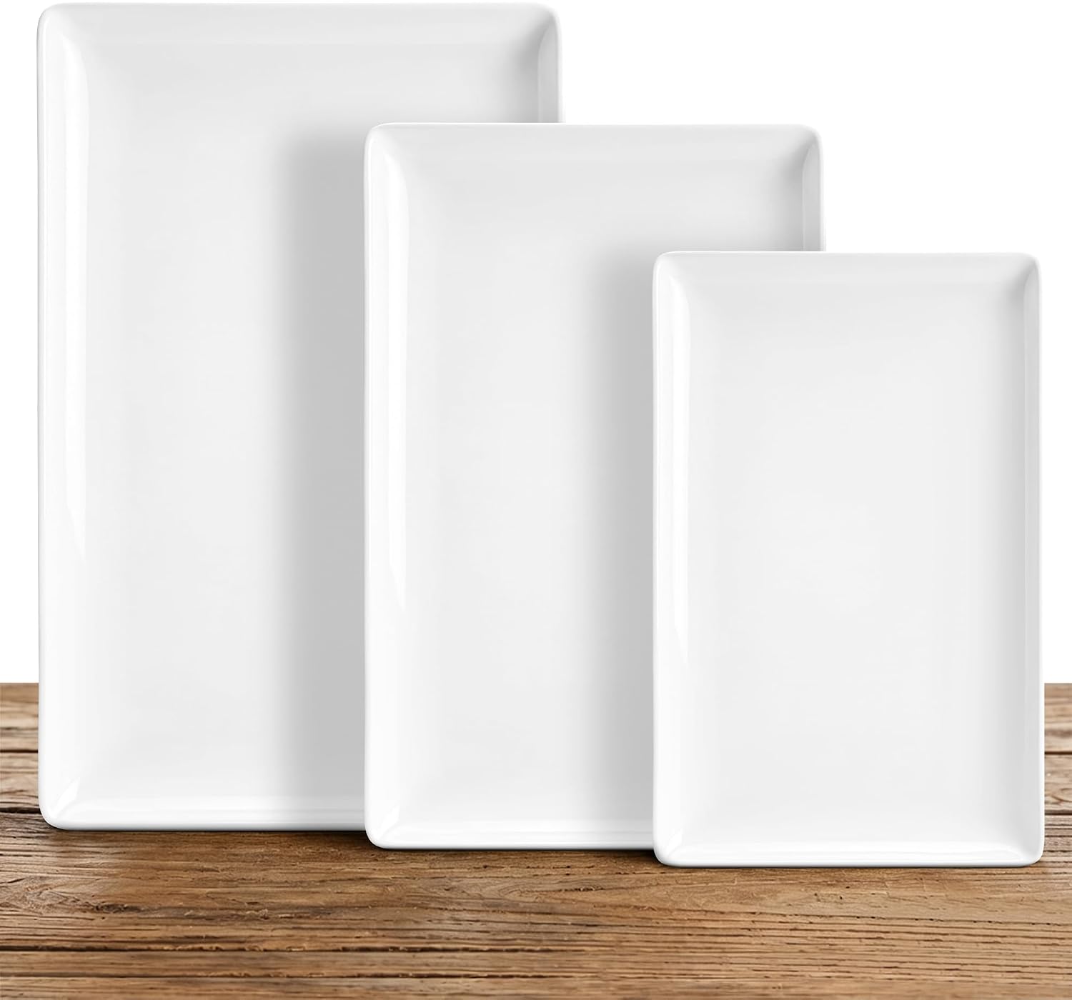 Kassel Ceramic Serving Platter Set, 16, 14 and 12 Inch, White Porcelain