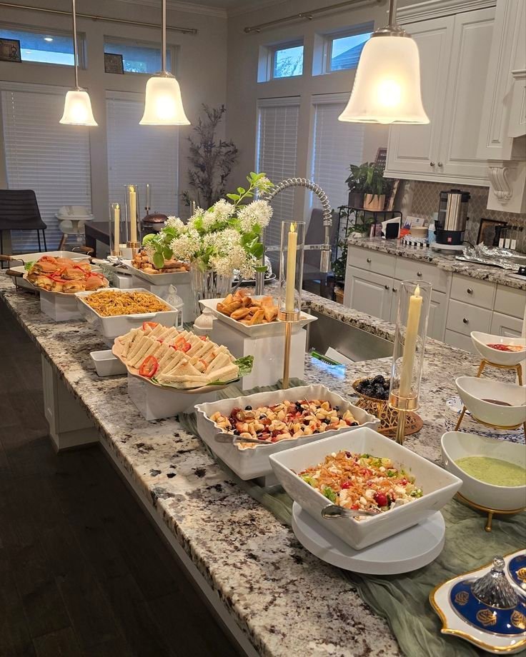 Buffet style party table setup organized for smooth guest flow