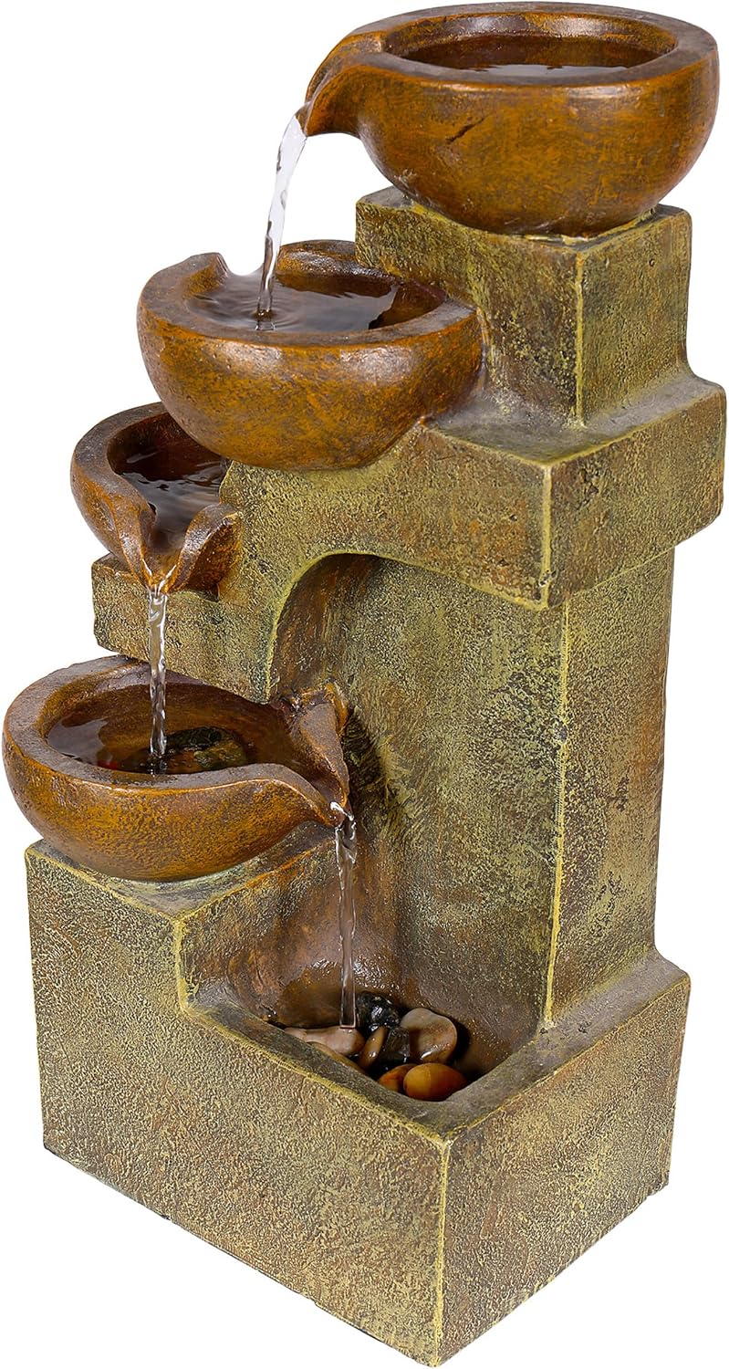 Alpine Corporation WCT726 16 Inch Indoor and Outdoor Tiered Pouring Pots Waterfall Fountain