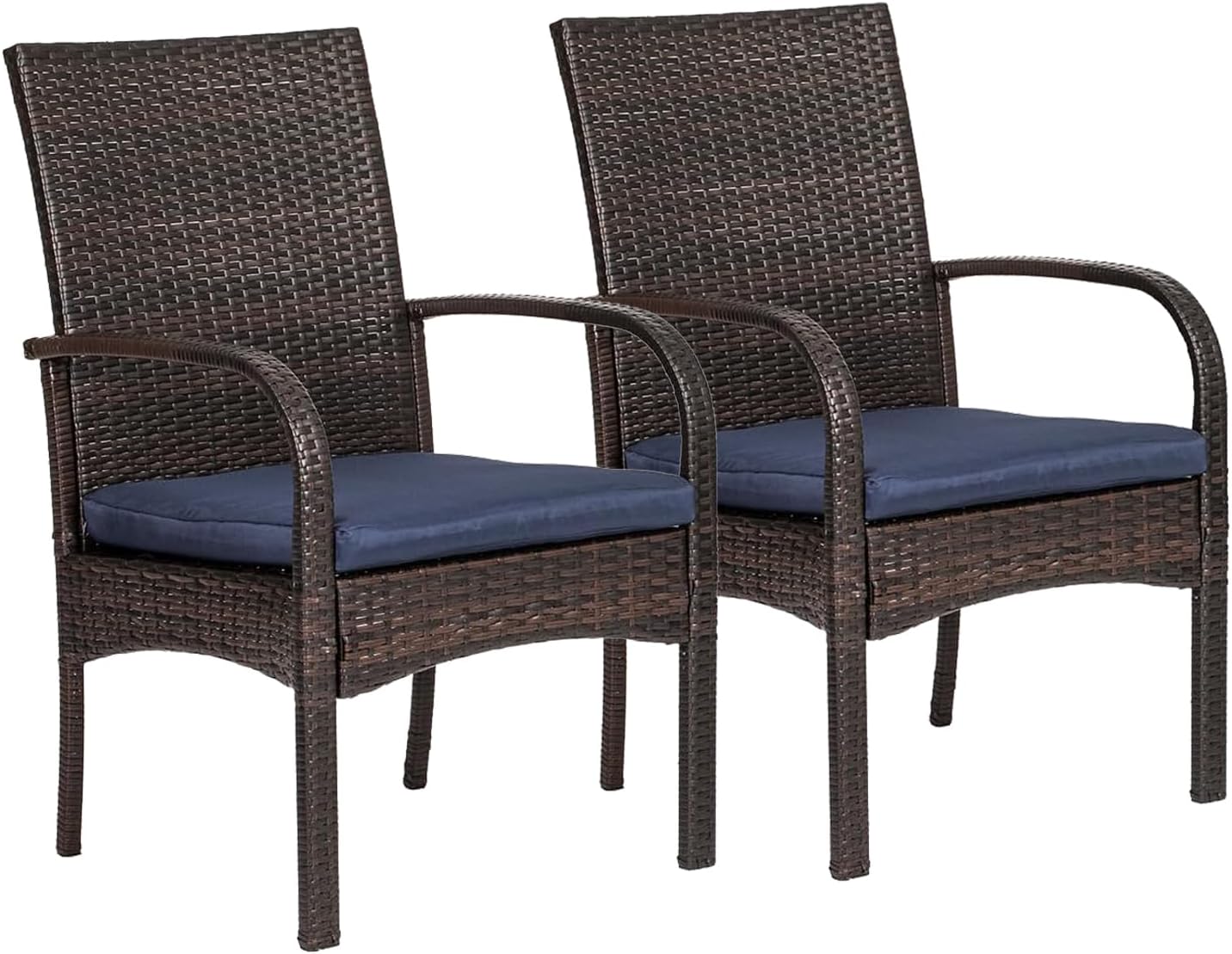 Outdoor Wicker Patio Dining Chairs with Padded Cushions, Set of 2, Rattan