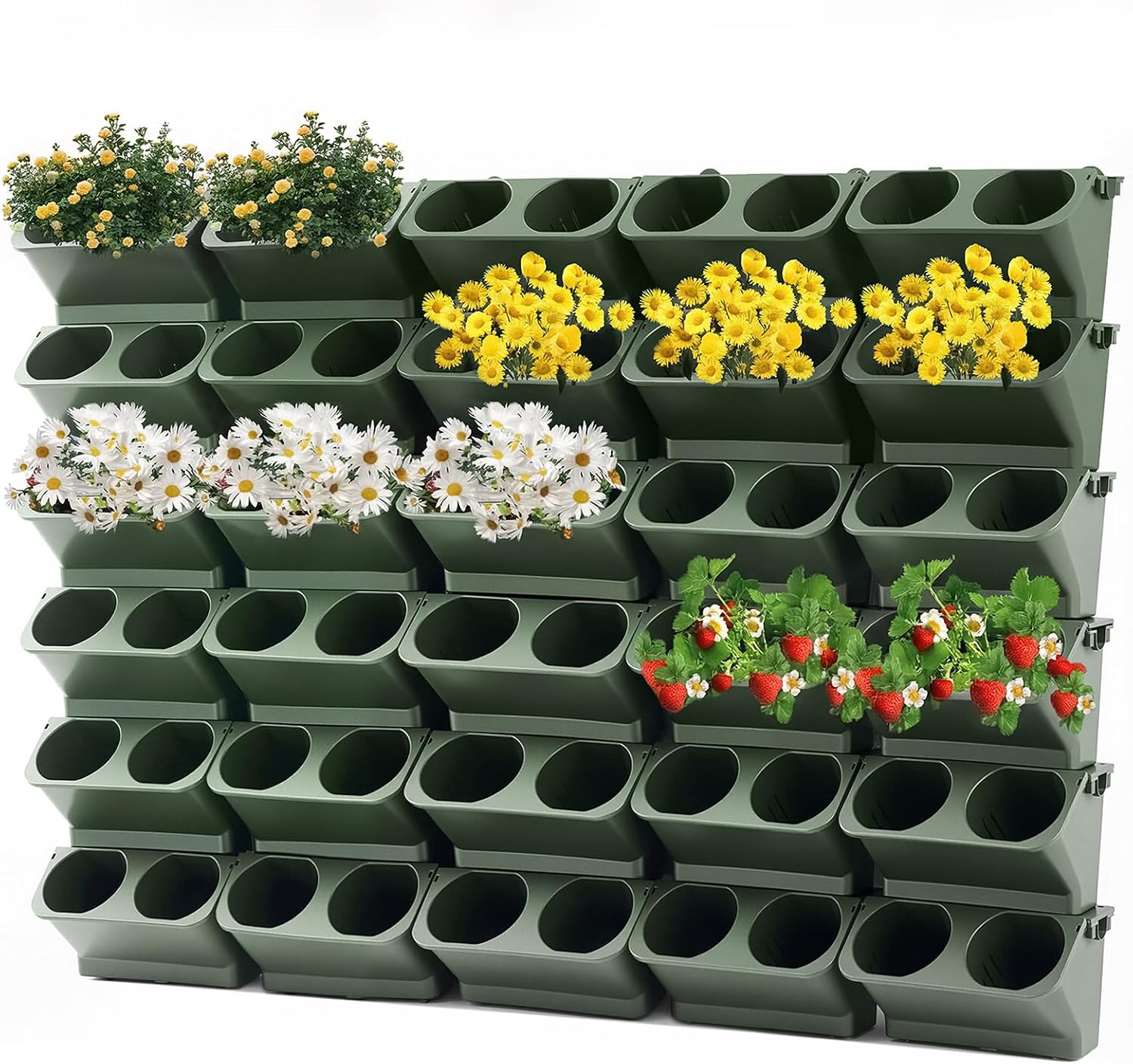 Briwooody 30 Set 60 Pocket Vertical Wall Planters, Military Green