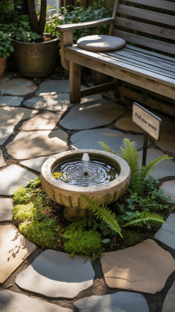 Small water feature on a patio creating a calming ambient sound