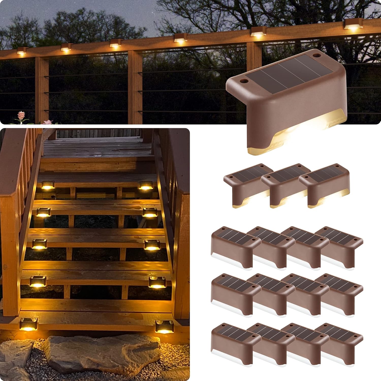 GIGALUMI LED Solar Deck Lights, 16 Pack, Waterproof, Warm White