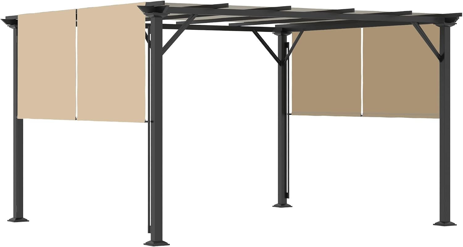 Outsunny 12 x 10 Ft Retractable Pergola Canopy with Sun Shade, Beige