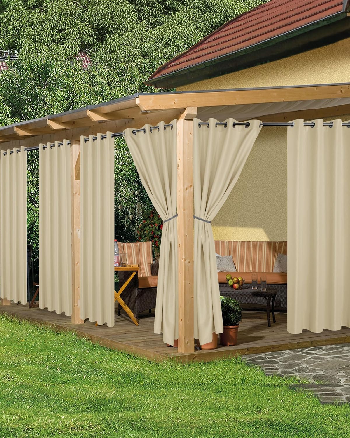 HolidayIdeas Waterproof Outdoor Curtains for Patio, 54 x 84 Inch, Cream, 6 Pack