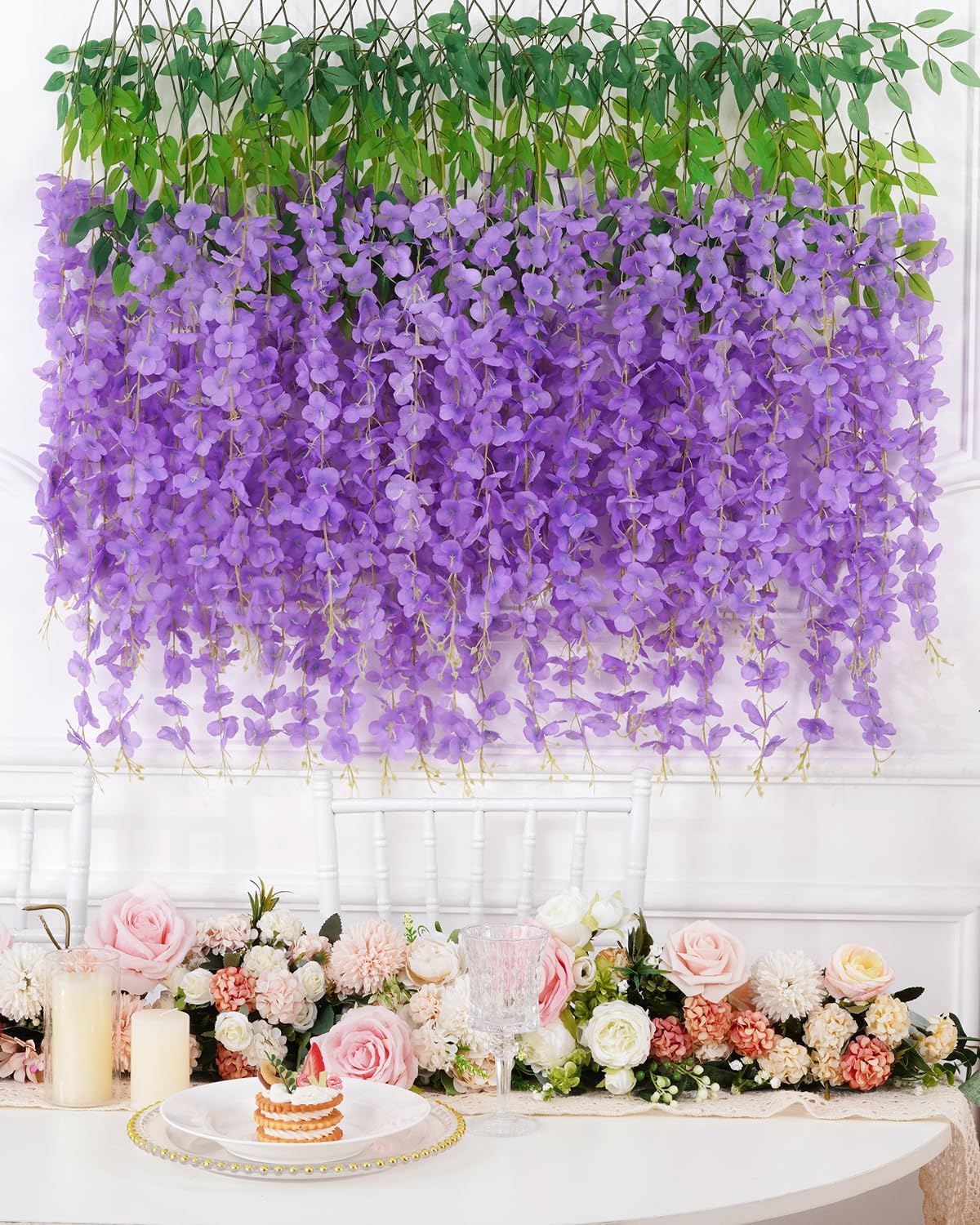 Waipfaru 12 Pack Hanging Artificial Wisteria Flowers, 3.6 Ft, Purple