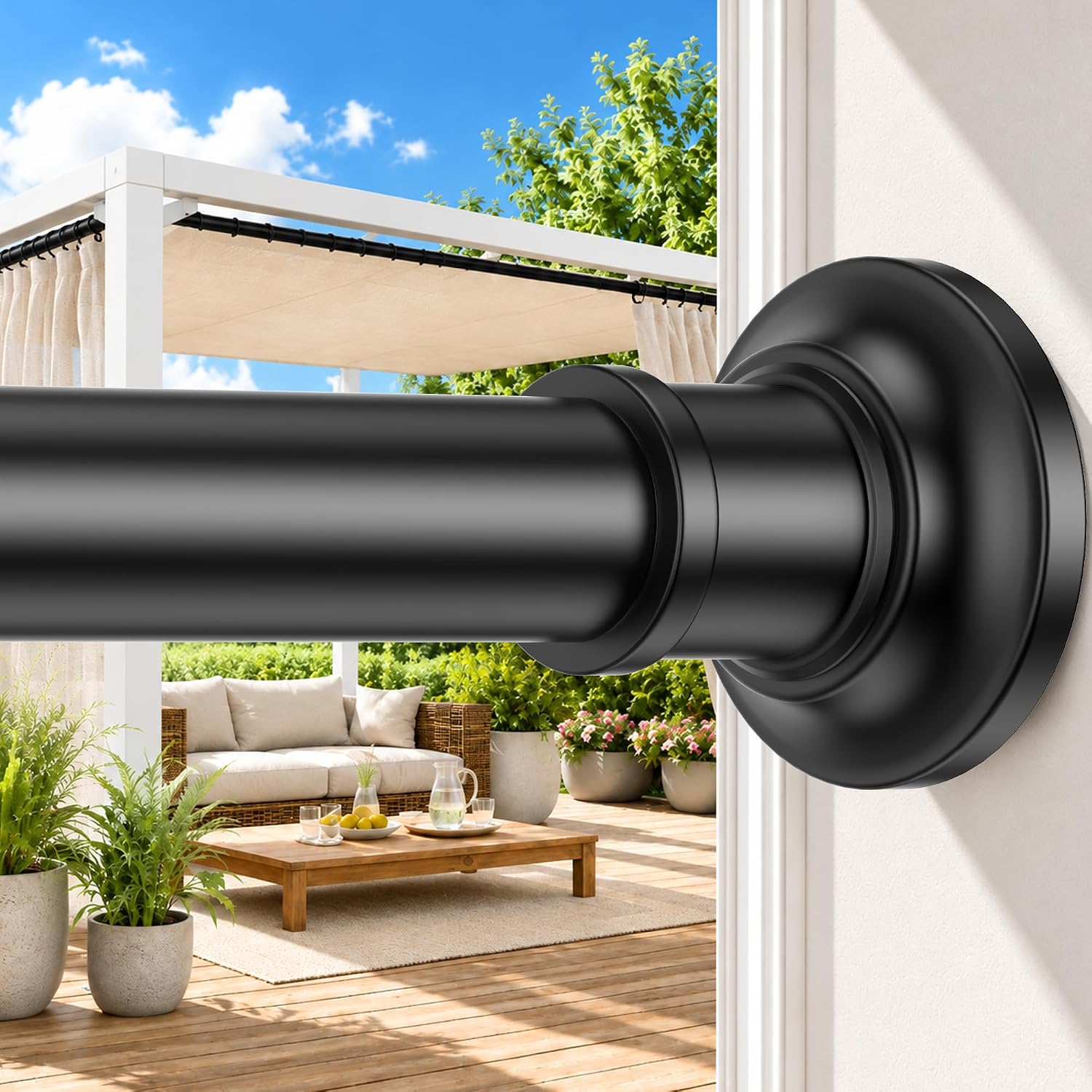 No-Drill Outdoor Tension Curtain Rod, 30 to 132 Inch