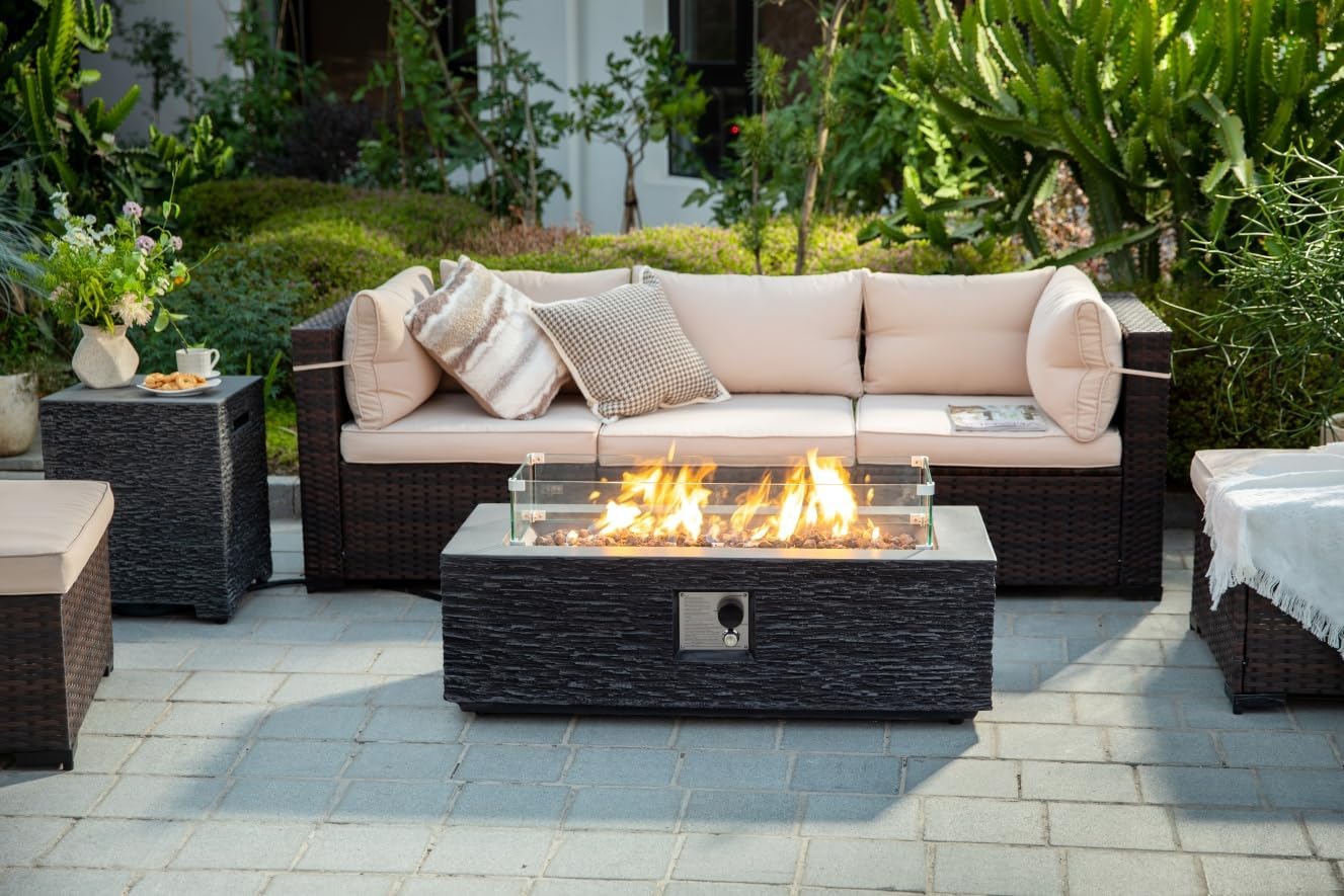 Lume Vale 42 Inch Rectangular Propane Fire Pit Table, 50,000 BTU
