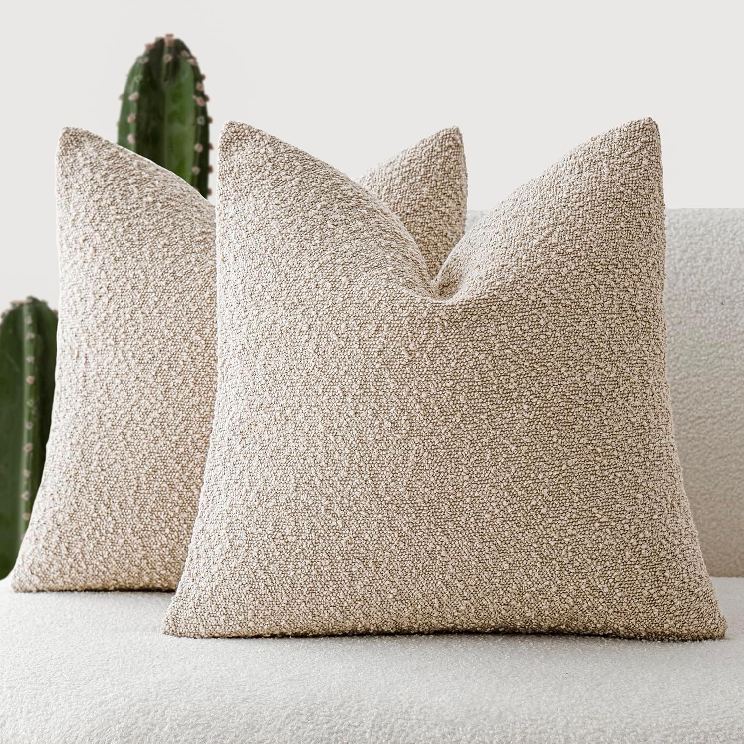 Foindtower Textured Boucle Throw Pillow Cover, 20 x 20 Inch, Oatmeal