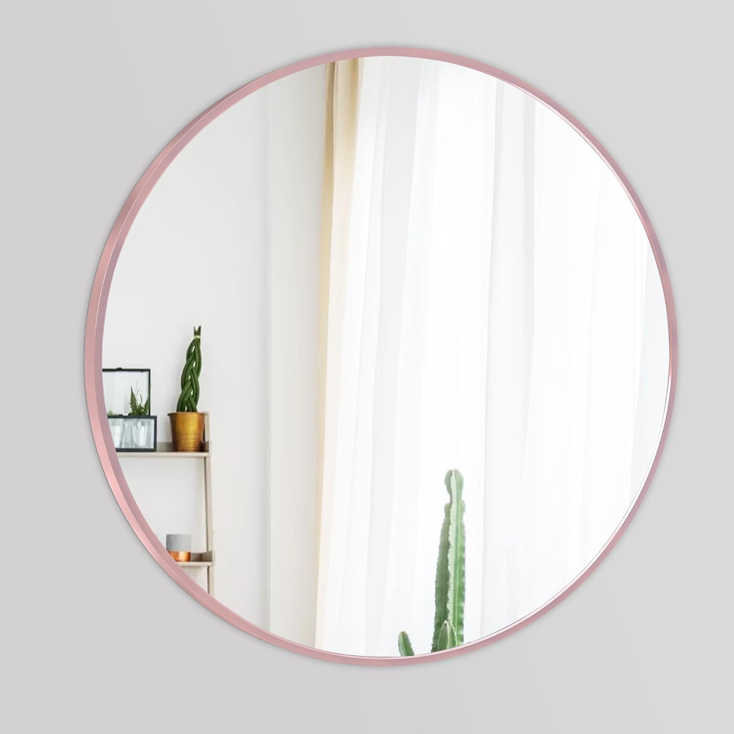 Large Round Wall Mirror, 30 Inch, Rose Gold Matte Aluminum Frame