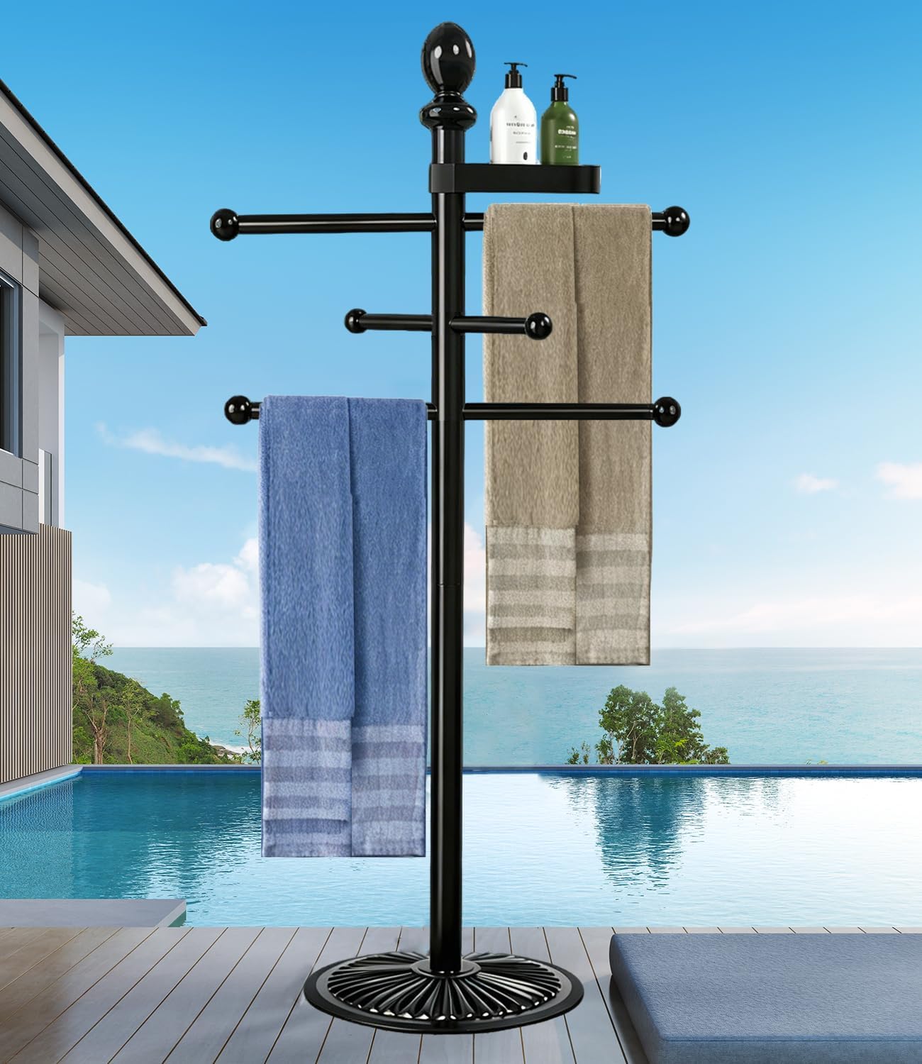 Yozoluck Outdoor Pool Towel Rack, 6 Bars, Heavy Duty Metal