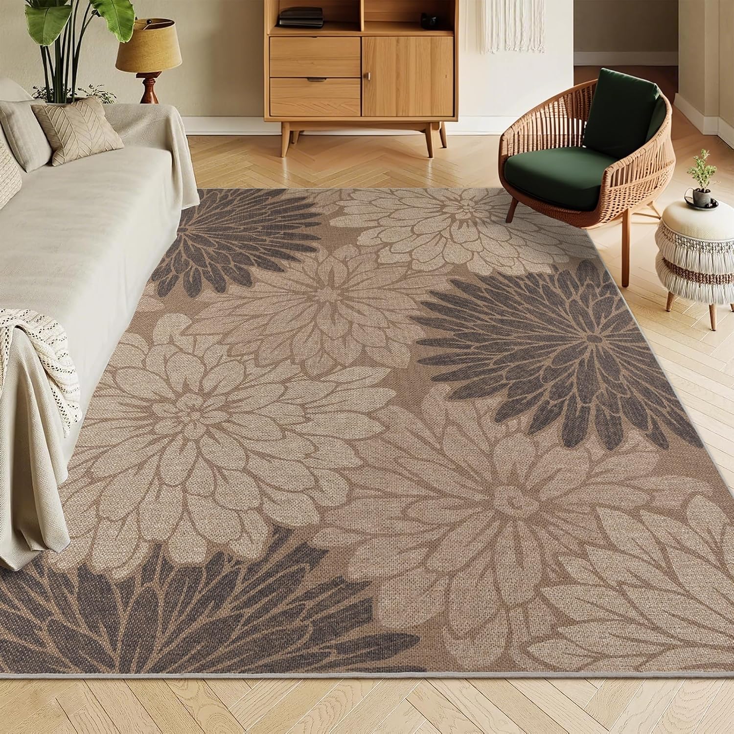 Zeeinx 5 x 7 Jute-Look Floral Textured Outdoor Patio Rug
