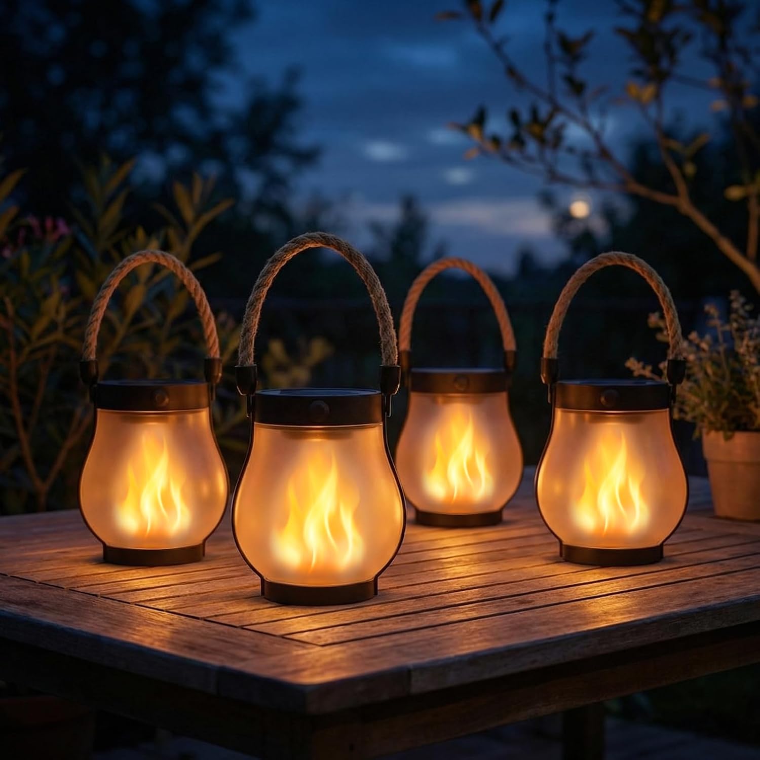 Solar Lanterns Outdoor, 4 Pack, Waterproof, Flickering Flame Effect