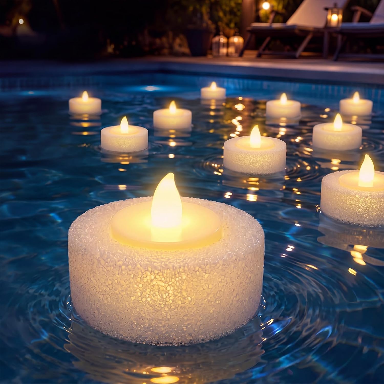 Vihose 24 Pack Flameless LED Pool Floating Candles with Foam Rings