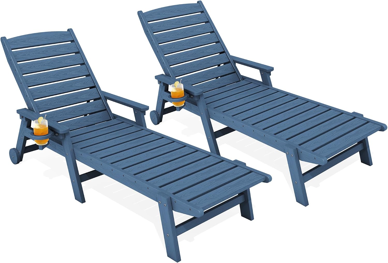 KINGYES HDPE Outdoor Lounge Chairs, Set of 2, All Weather Pool Loungers