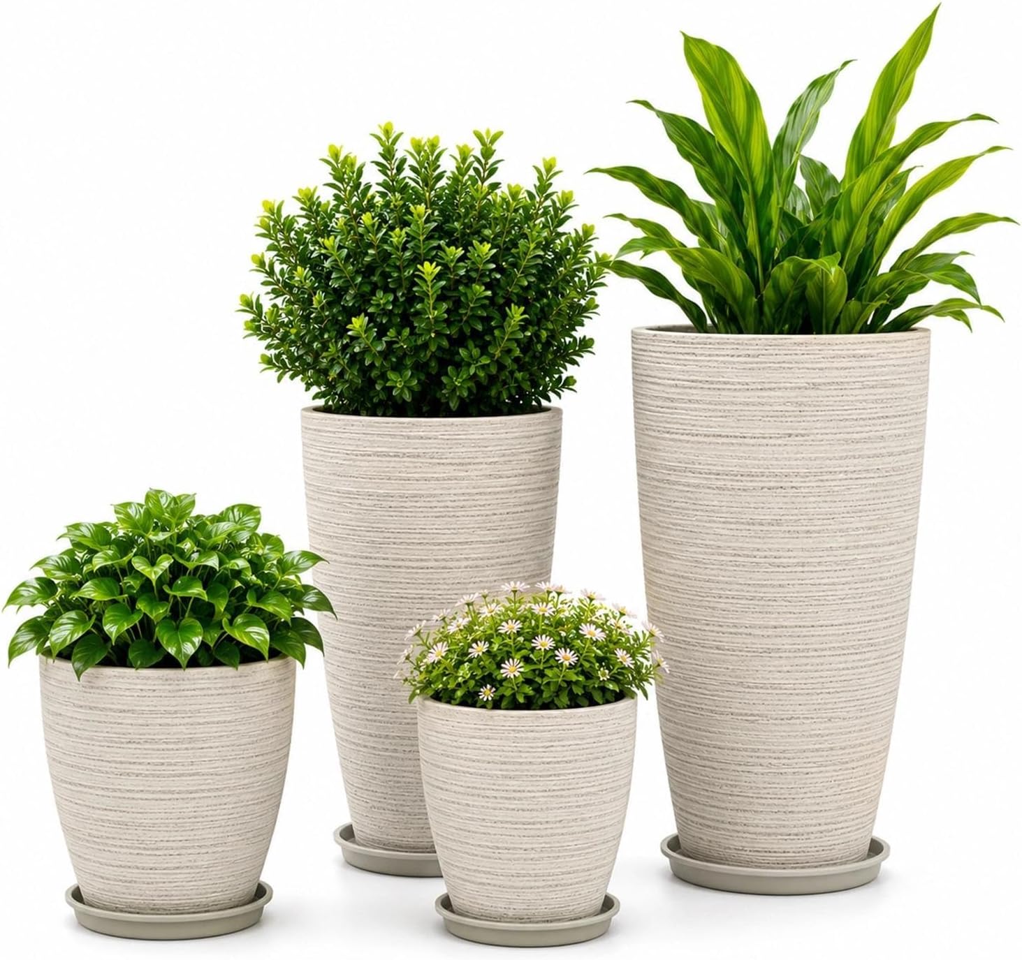 Usocik Large Outdoor Planters, Set of 4, 10, 12, 21 and 24 Inch, Beige Matte