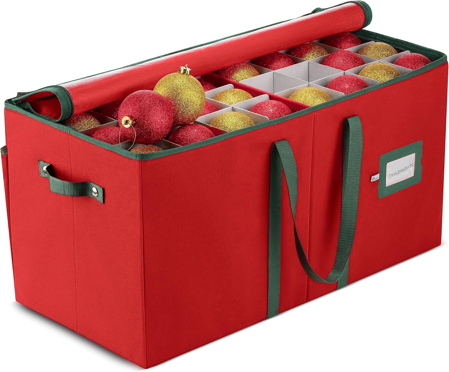 ZOBER Large Ornament Storage Box with Dividers, Holds 128 Ornaments