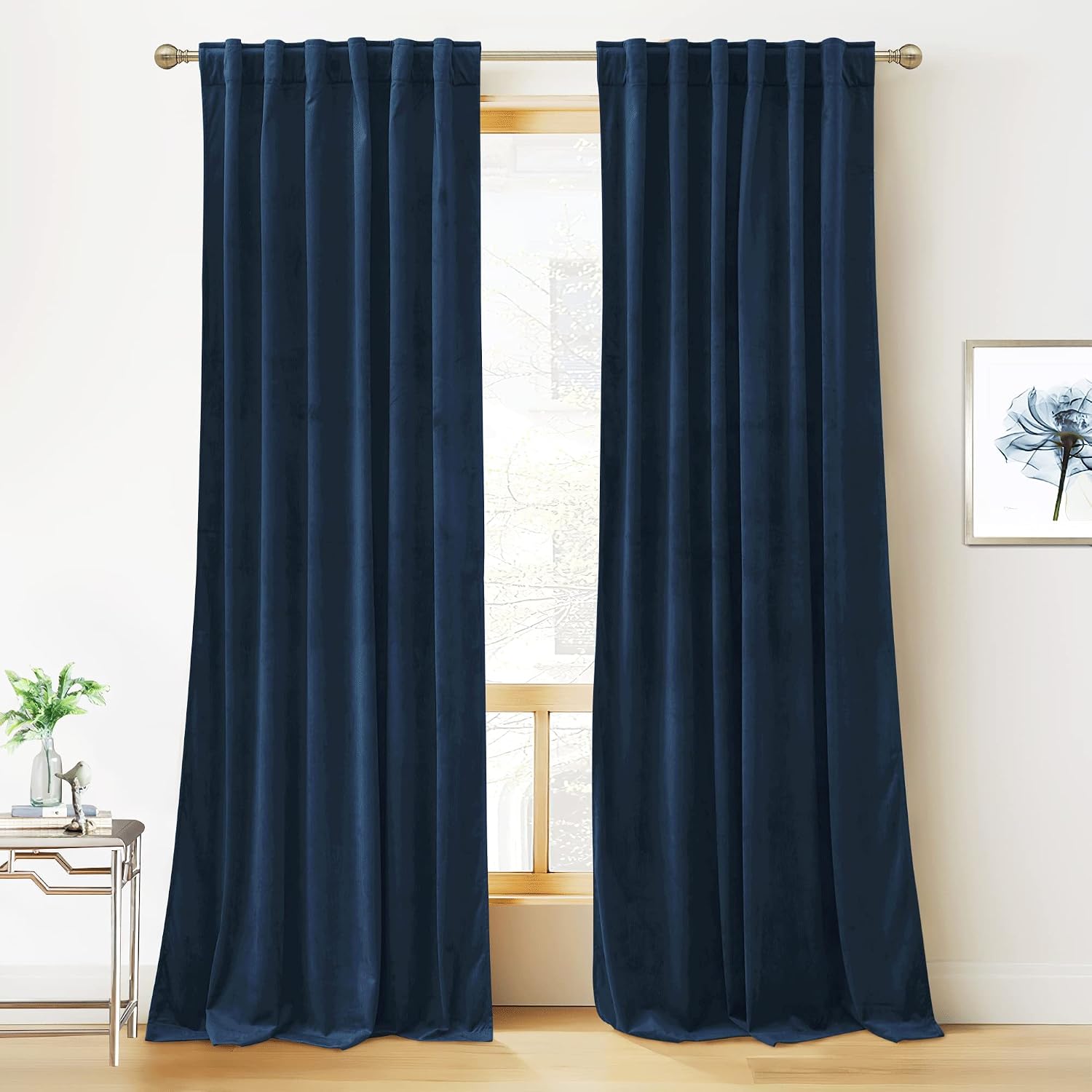 RYB HOME Blue Velvet Blackout Curtains, 84 Inches Long