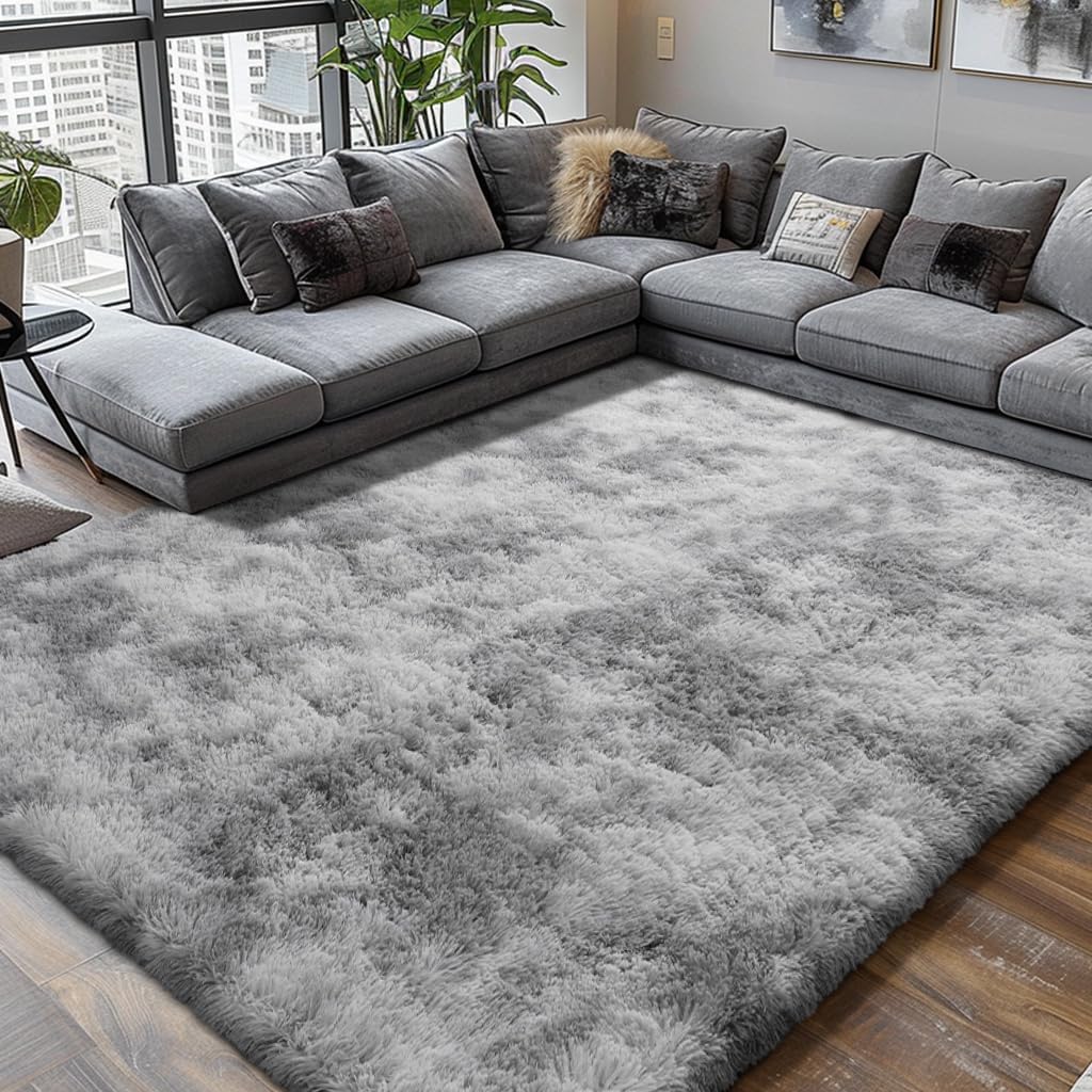 Ultra Soft Fluffy Shag Area Rug, 5 x 8 Ft, Gray