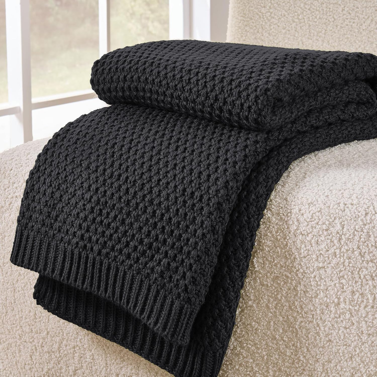 Charcoal Grey Moss Knit Throw Blanket, Sweater-Soft, 50 x 60 Inch