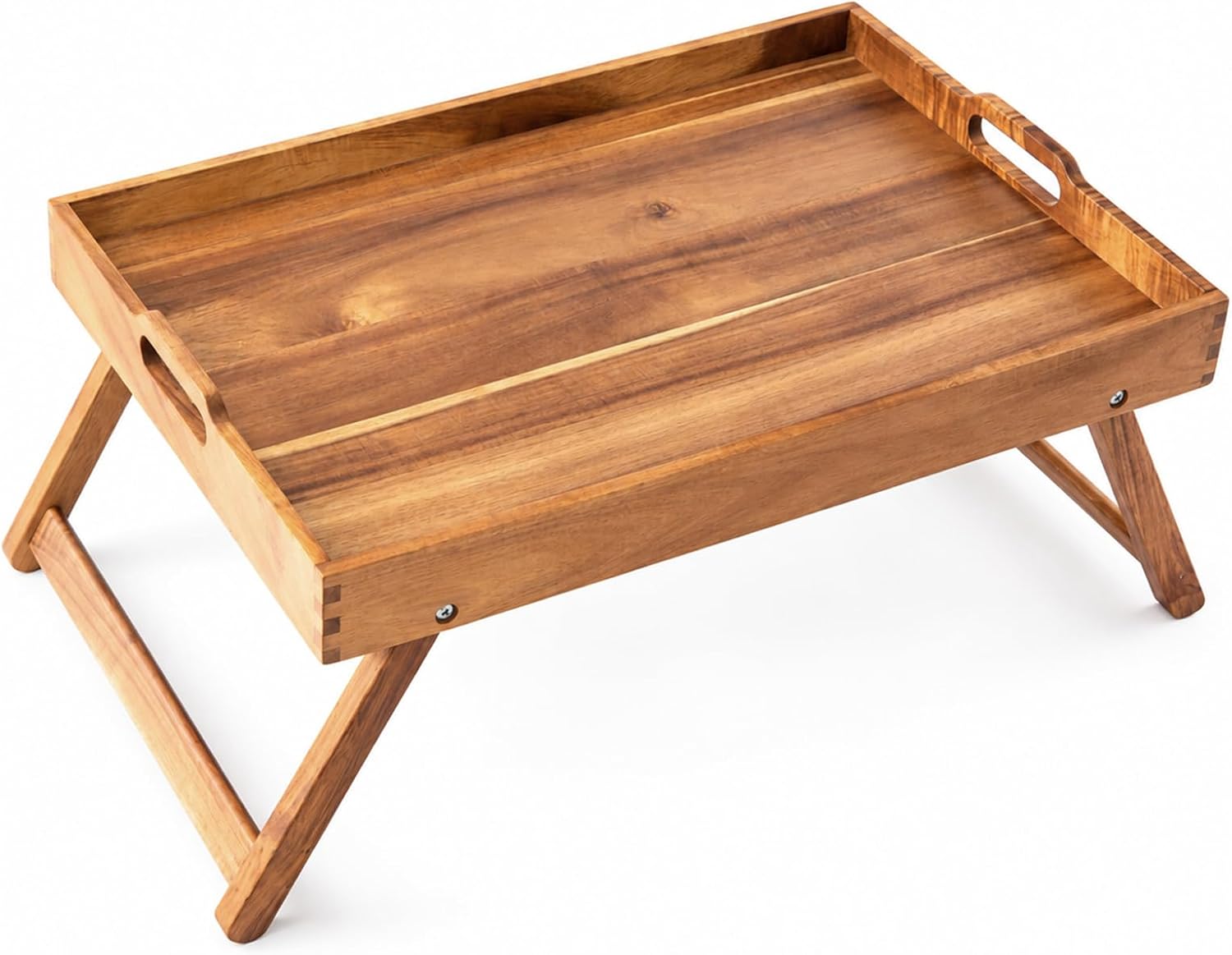 Extra Large Acacia Wood Breakfast Tray with Folding Legs and Handles