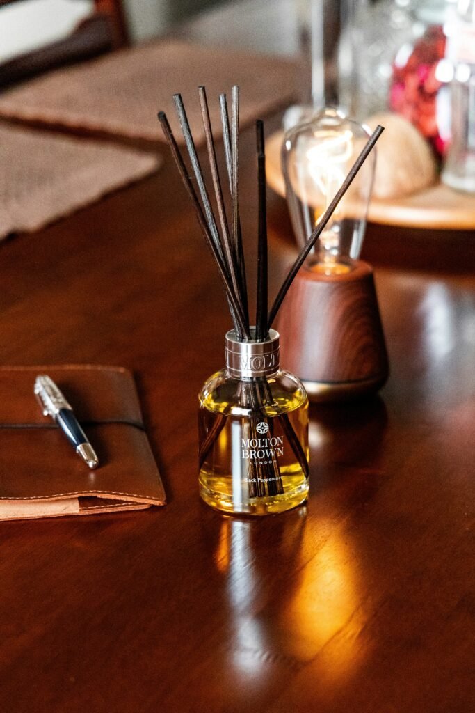 Reed diffuser adding soft winter scent to a room