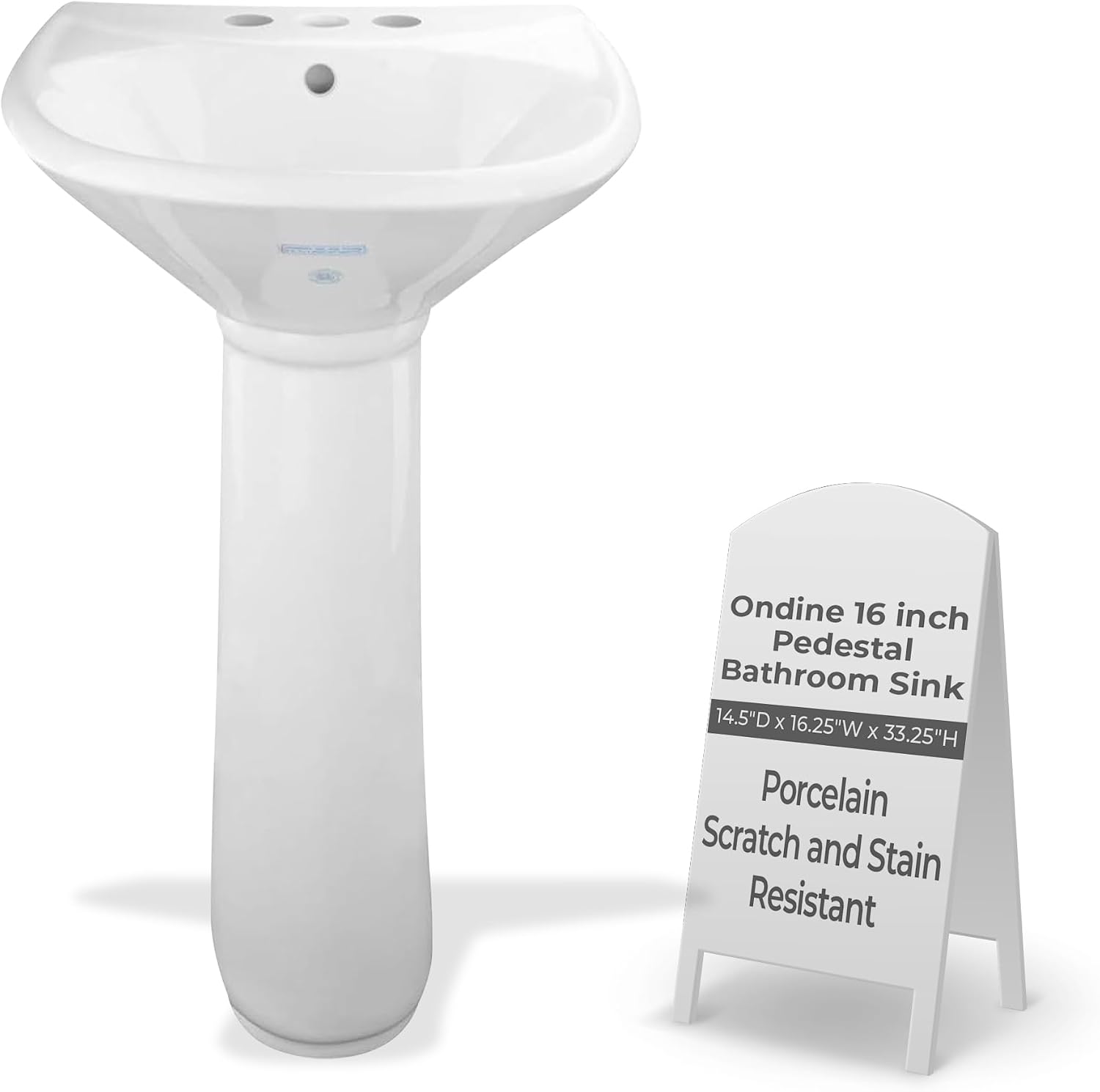 Renovators Supply Ondine Space-Saving 16 Inch Pedestal Bathroom Sink, Porcelain
