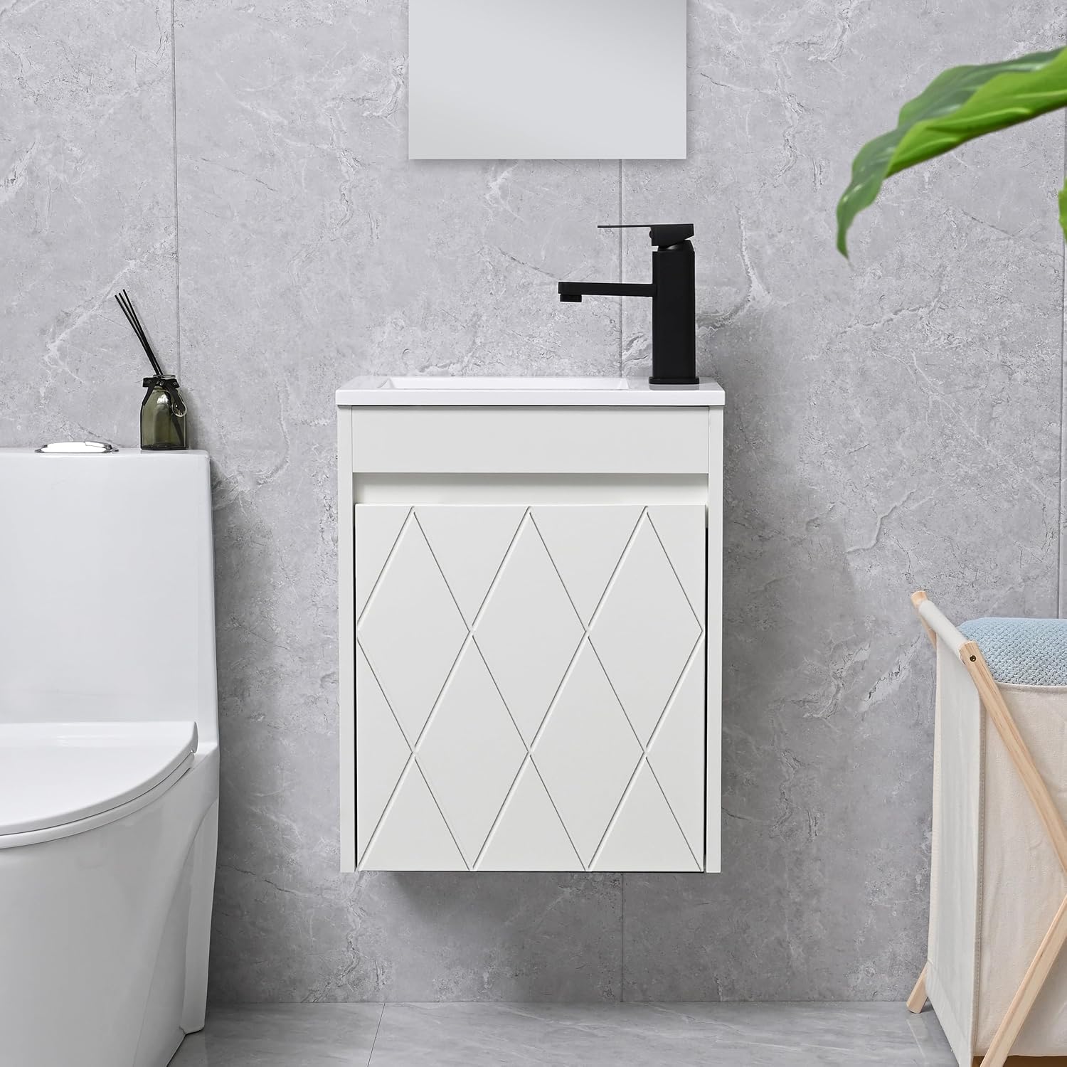 16 Inch Bathroom Vanity Sink Combo for Small Spaces, Wall-Mounted Cabinet Set
