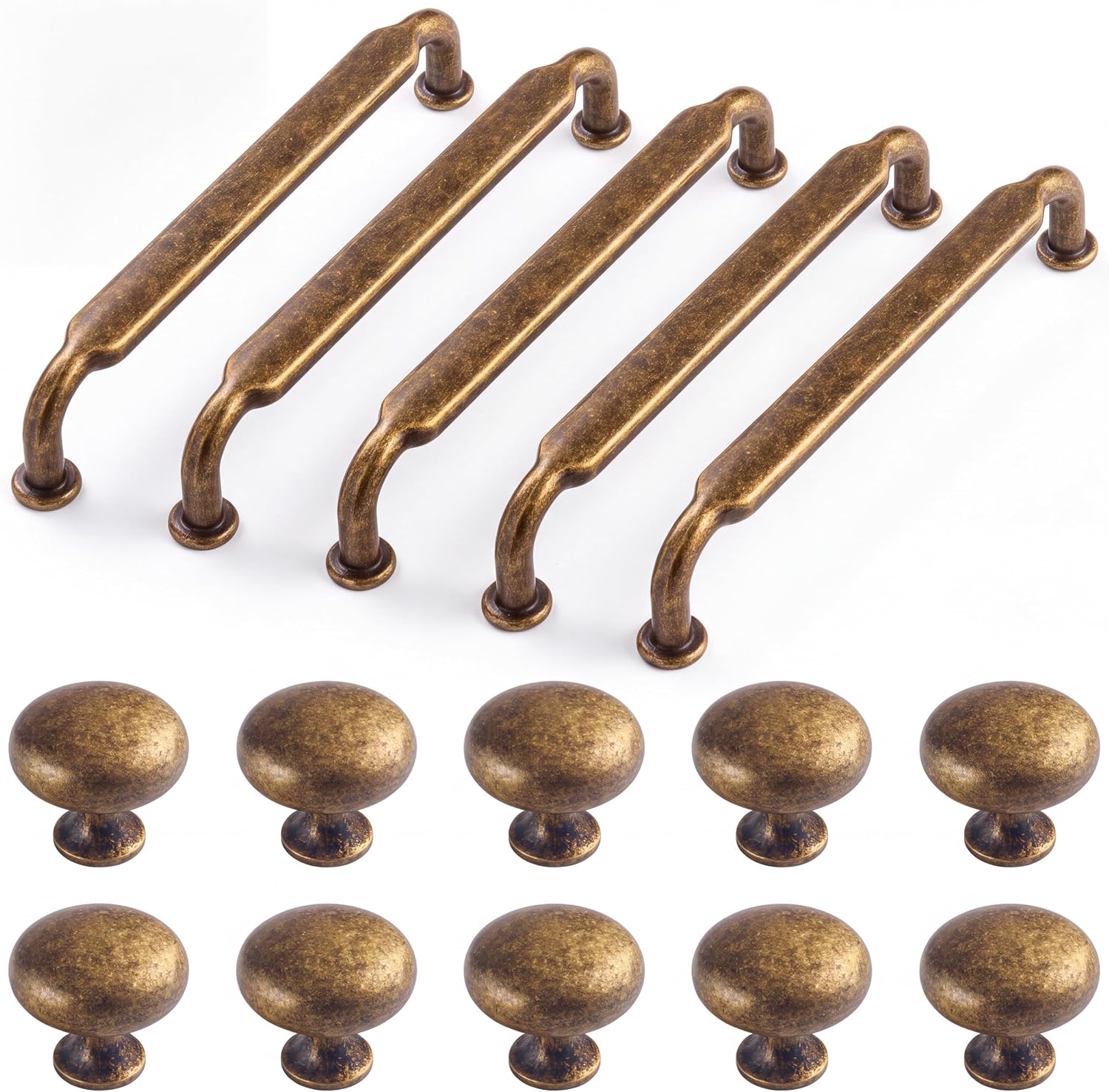 Hicarer 15 Pack Antique Brass Cabinet Hardware Set, 5 Inch Hole Center, Drawer Pulls and Knobs