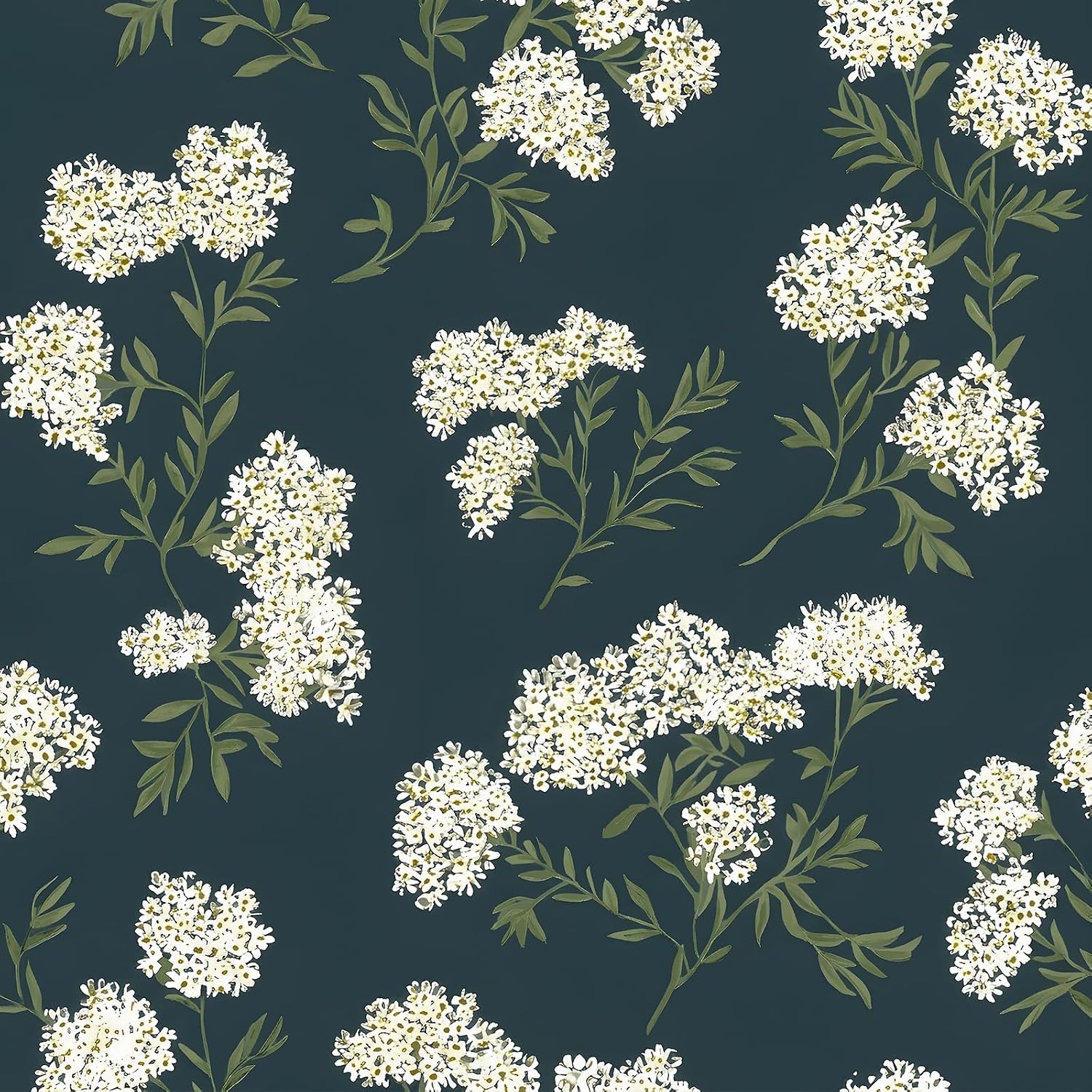 VEELIKE Dark Moody Navy Blue Floral Peel and Stick Wallpaper, 17.7 x 118 Inch