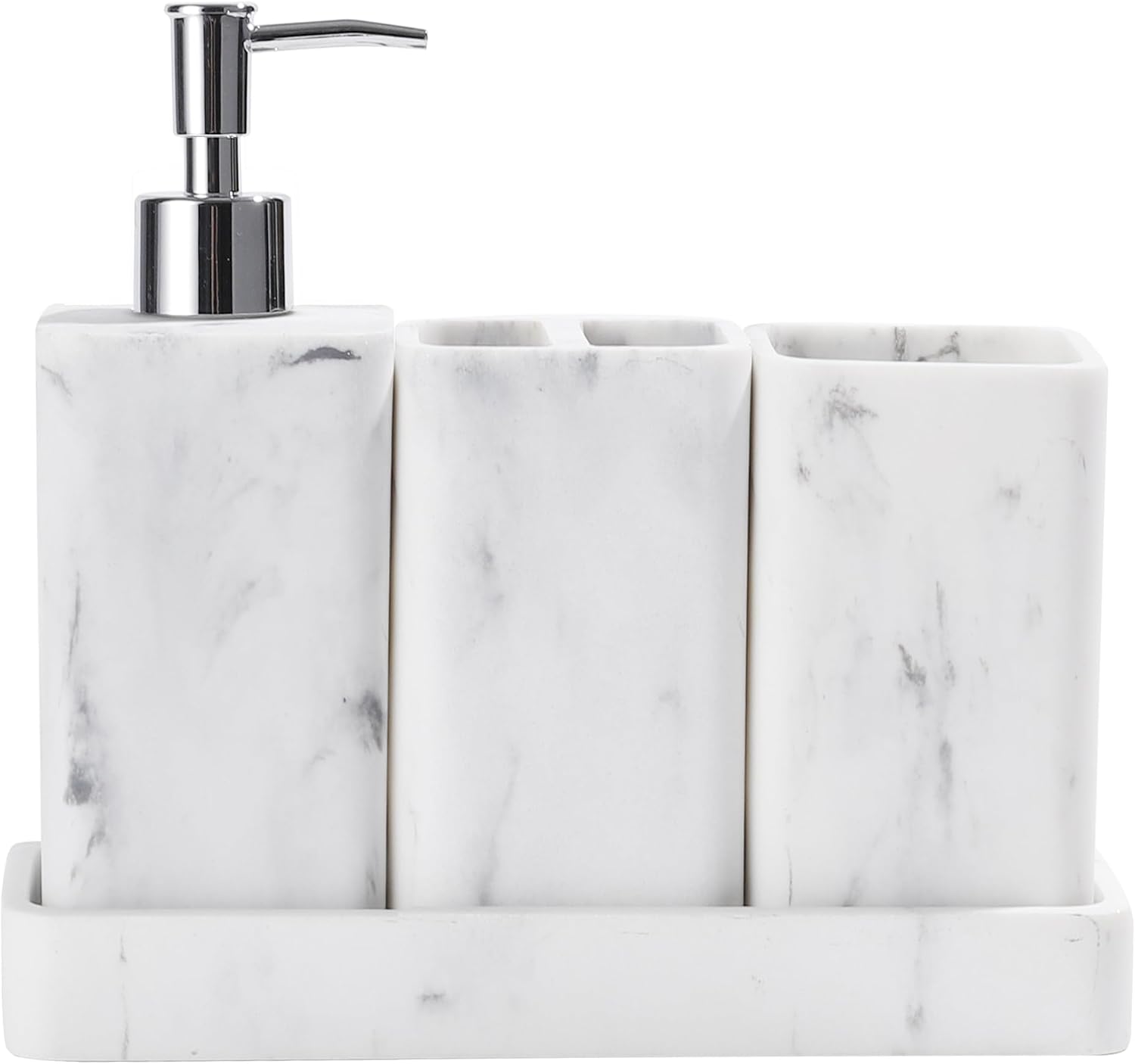 YMXYJM 4 Piece Bathroom Accessories Set, Marble White, with Soap Dispenser