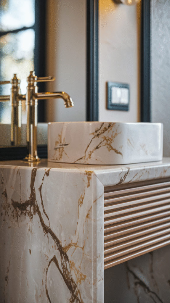 Rich, expensive-looking materials elevating a small powder room