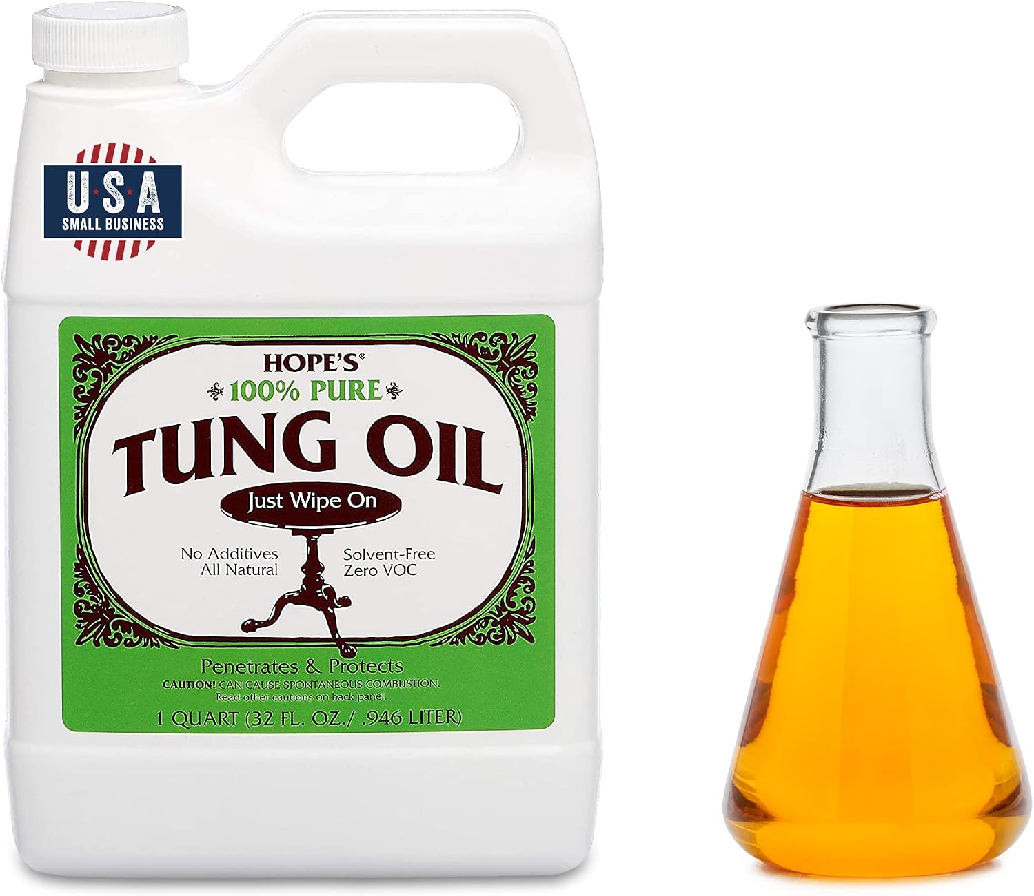 Hope's 100% Pure Tung Oil, Food Safe Wood Finish, 32 fl oz