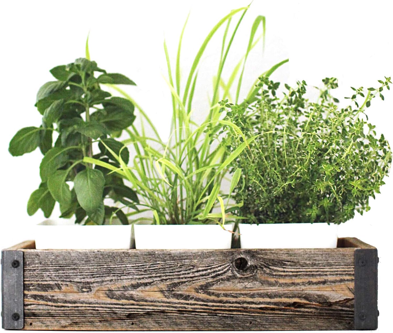Reclaimed Wood Planter Box with Metal Brackets, Small, 14.5 Inch