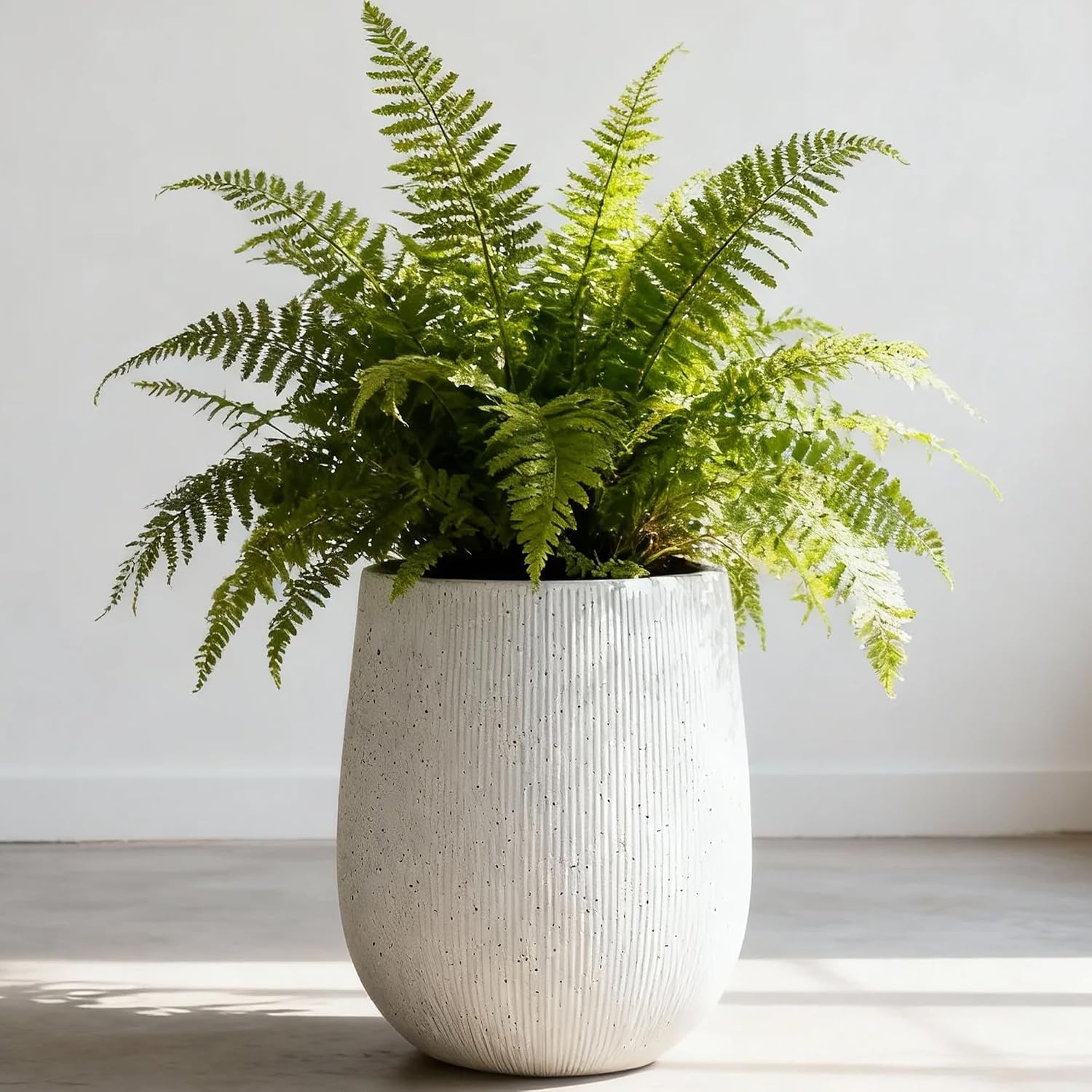 Worth Garden White Large Round Planter, 12.5 x 18.5 Inch, Lightweight Cement Finish