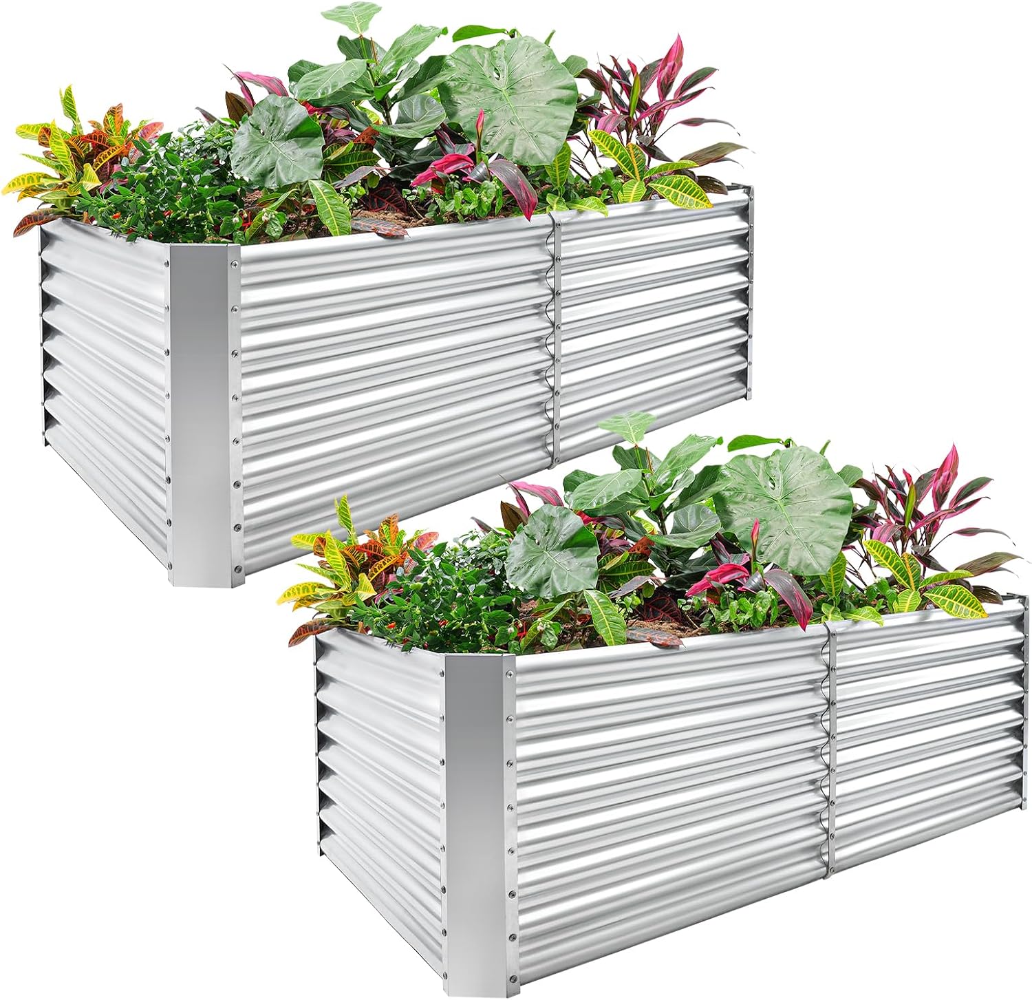 Land Guard Galvanized Metal Raised Garden Beds, 6 x 3 x 2 Ft, 2 Pack