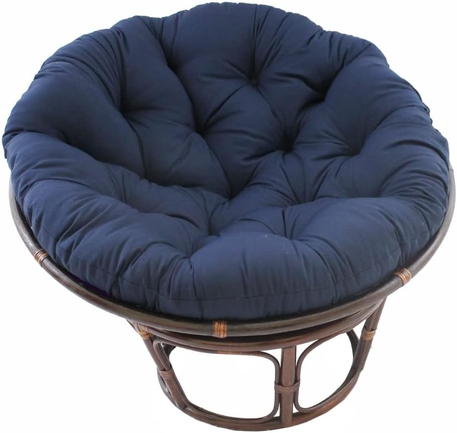 International Caravan 42 Inch Rattan Papasan Chair with Solid Twill Cushion