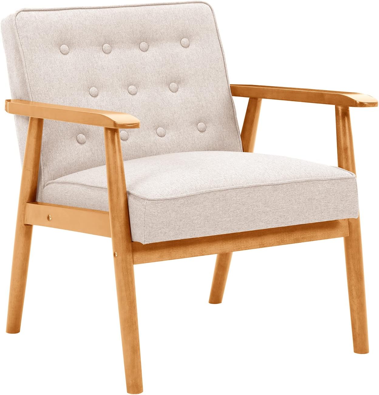 UNICOO Mid-Century Modern Accent Chair, Solid Wood Armrests, Upholstered Lounge Chair