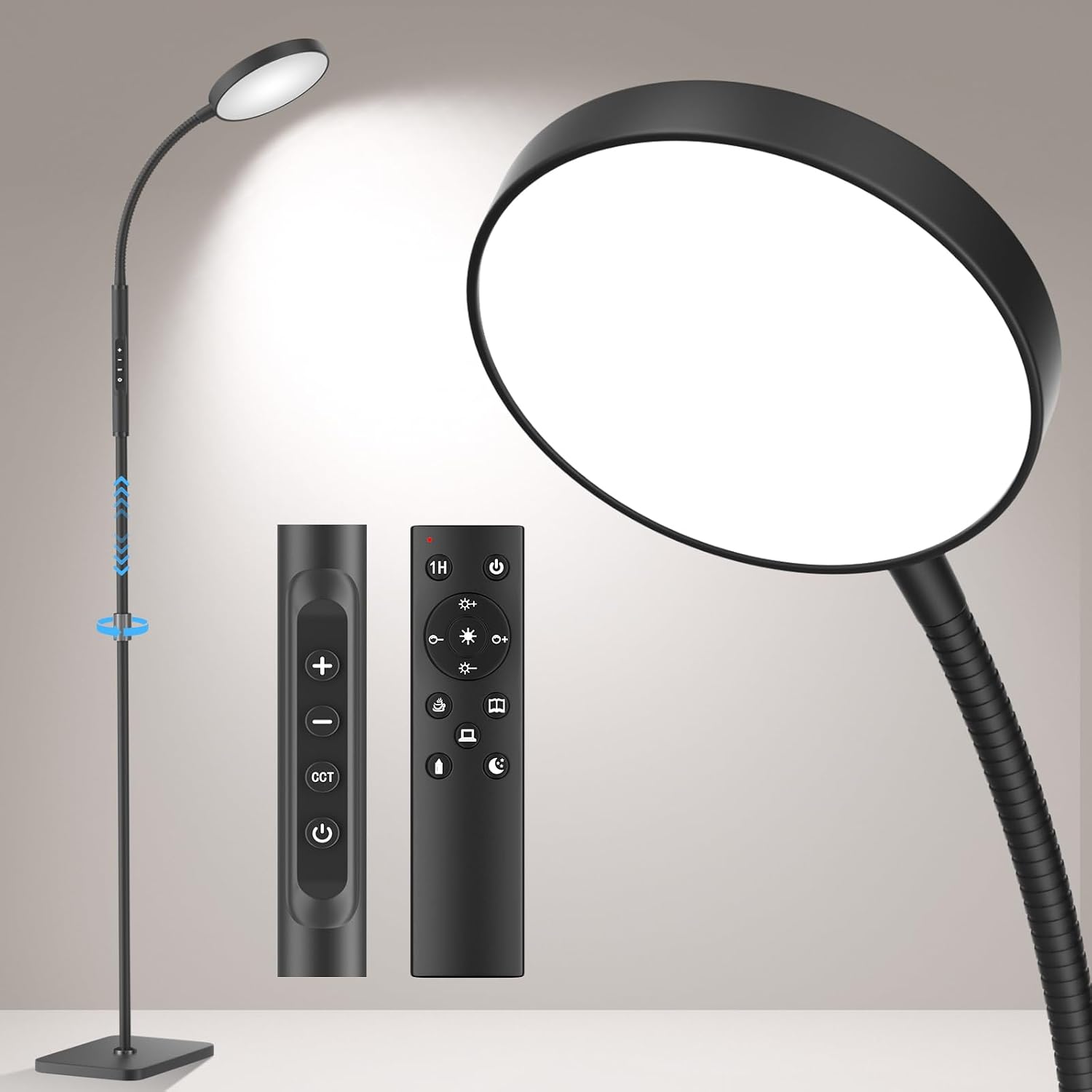 PACOVY Adjustable Height LED Floor Lamp with Remote, Super Bright