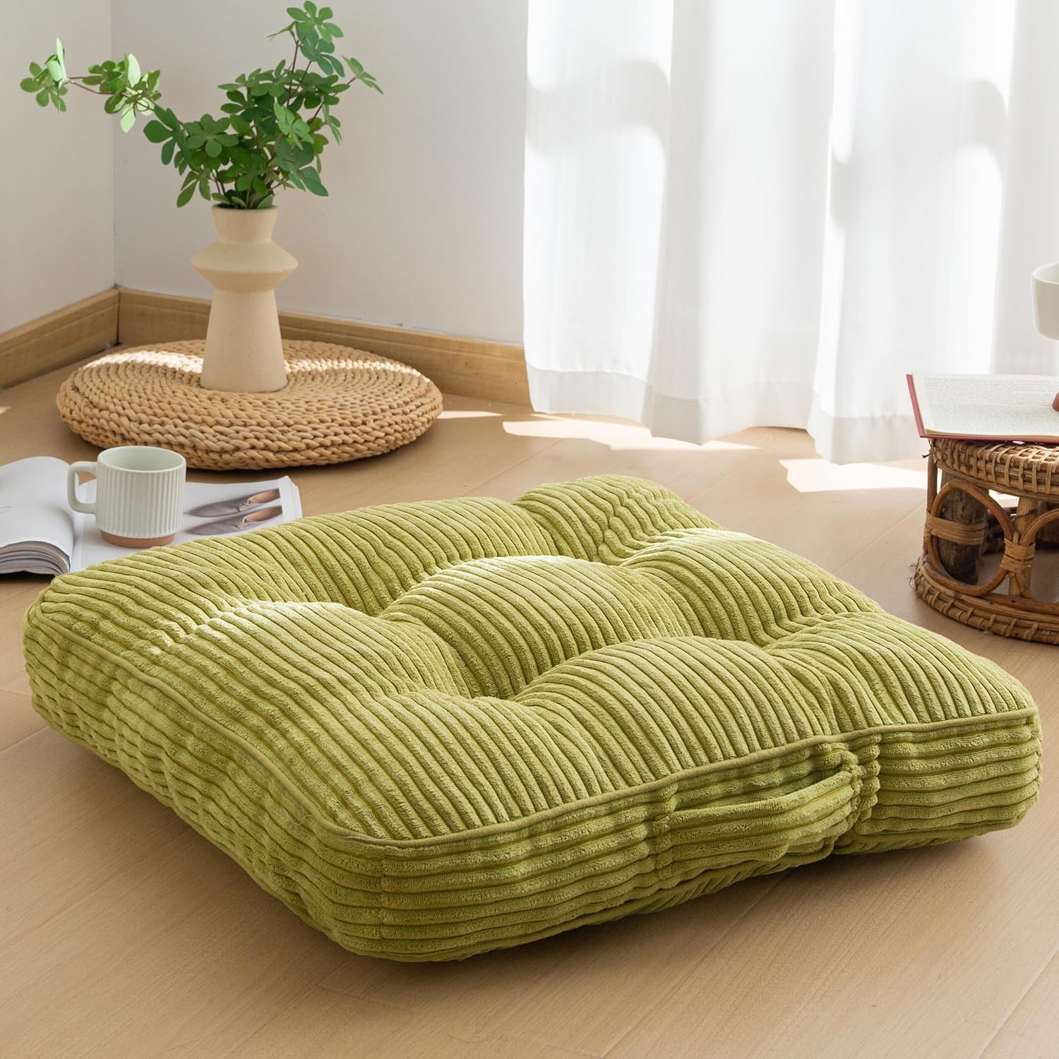 HIGOGOGO Large Square Floor Pillow Cushion for Adults, Tufted Meditation Cushion