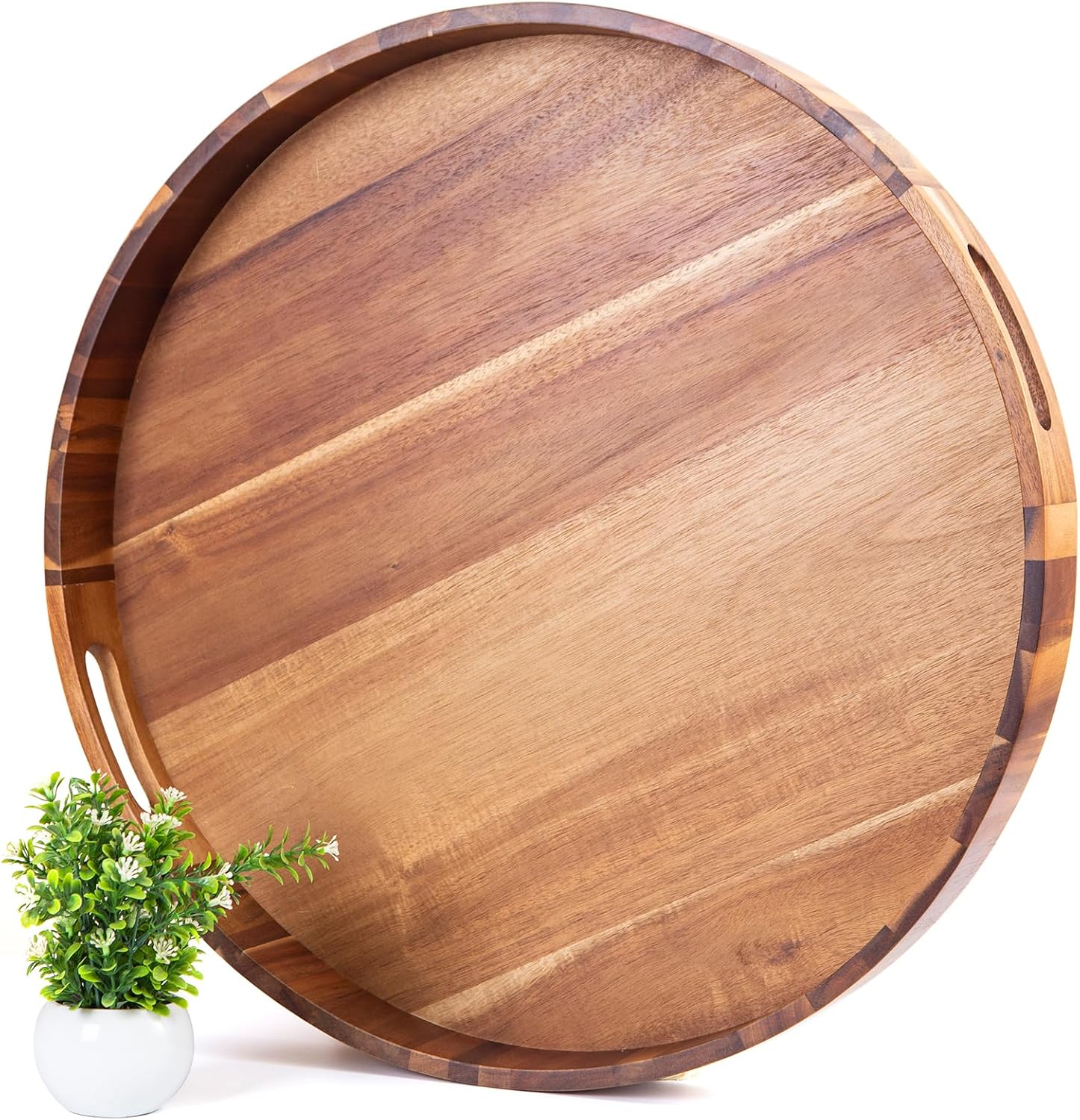 Extra Large Round Ottoman Coffee Table Tray, 22 Inch, Wood