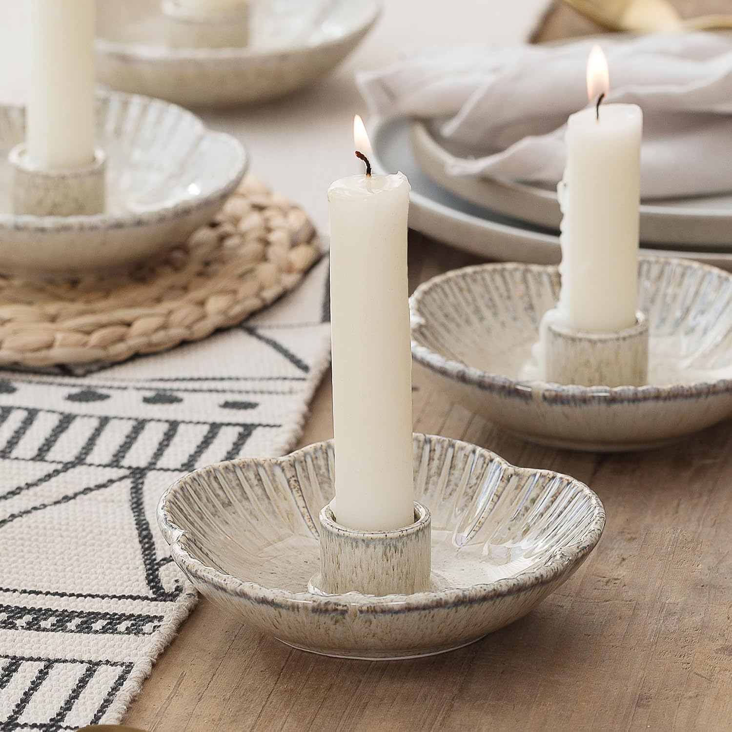Ceramic Taper Candle Holder with Tray Base