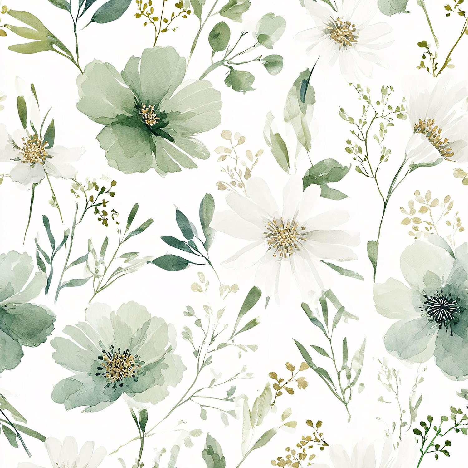 Sage Green Floral Peel and Stick Wallpaper 17.7